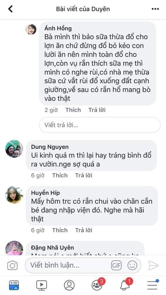 Các Mẹ Bỉm Sữa Đọc Để Cảnh Giác Và Đề Phòng Nhé
Rắn có thích sữa mẹ hay không???😱😰
Chưa có thông tin xác thực hay nghiên cứu chính thức, nhưng ngay sáng ngày 8/1/2020, một bé trai 20 ngày tuổi đã bị tử vong do rắn cạp nia bò vào nhà và cắn bé.
Đây là những thông tin tổng hợp từ các mẹ khác kể lại, các mẹ mới sinh nên đọc để đề phòng và vệ sinh sạch cho bé và đồ dùng của bé nhé❗
Nguồn: tổng hợp