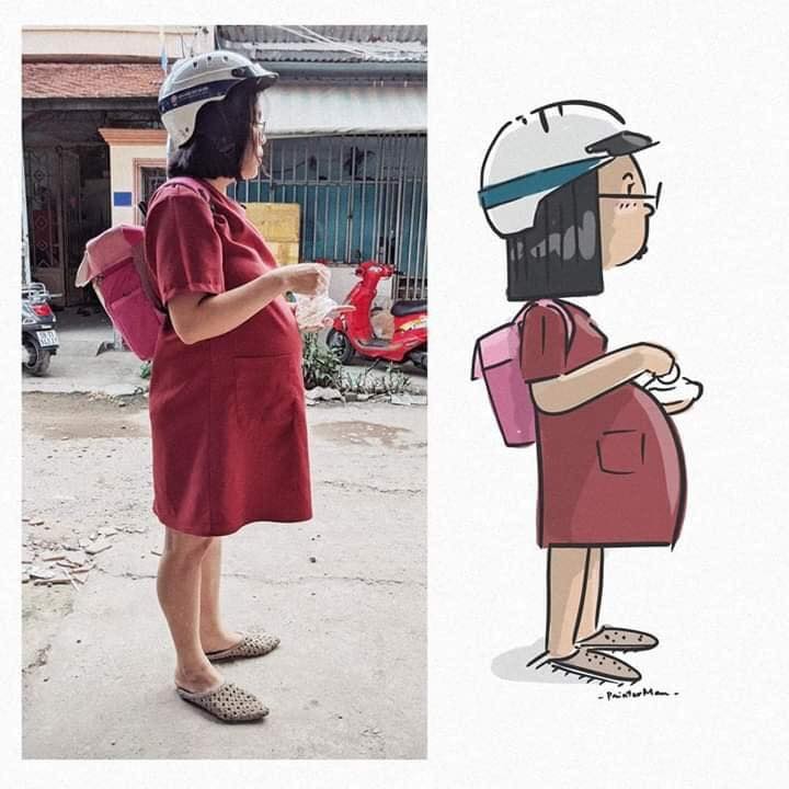 Đây là hình lúc mình sắp sinh em bé thứ 2, bầu bí luôn buồn miệng thèm ăn đủ thứ nên lúc nào cũng cầm đồ ăn trên tay, mà ăn không kịp sẽ buồn nôn với mệt lắm í 😀

Đang đứng ăn say mê mấy cái bánh bao đợi chồng ra chở đi uống trà sữa mà ổng lén chụp lại rồi vẽ mình thành cái hình kế bên 😄.
Mình thích hình này lắm lắm nên lâu lâu lại mang ra ngắm với gặp ai cũng khoe cả...

Mình còn nhiều hình được chồng chụp và vẽ cho lắm, dù đôi lúc có mấy khoảnh khắc xấu không thể tả nổi nhưng chồng lúc nào cũng bảo: "dễ thương mà", thế là lại được an ủi. hehee

Cre: Tô Linh Nghi