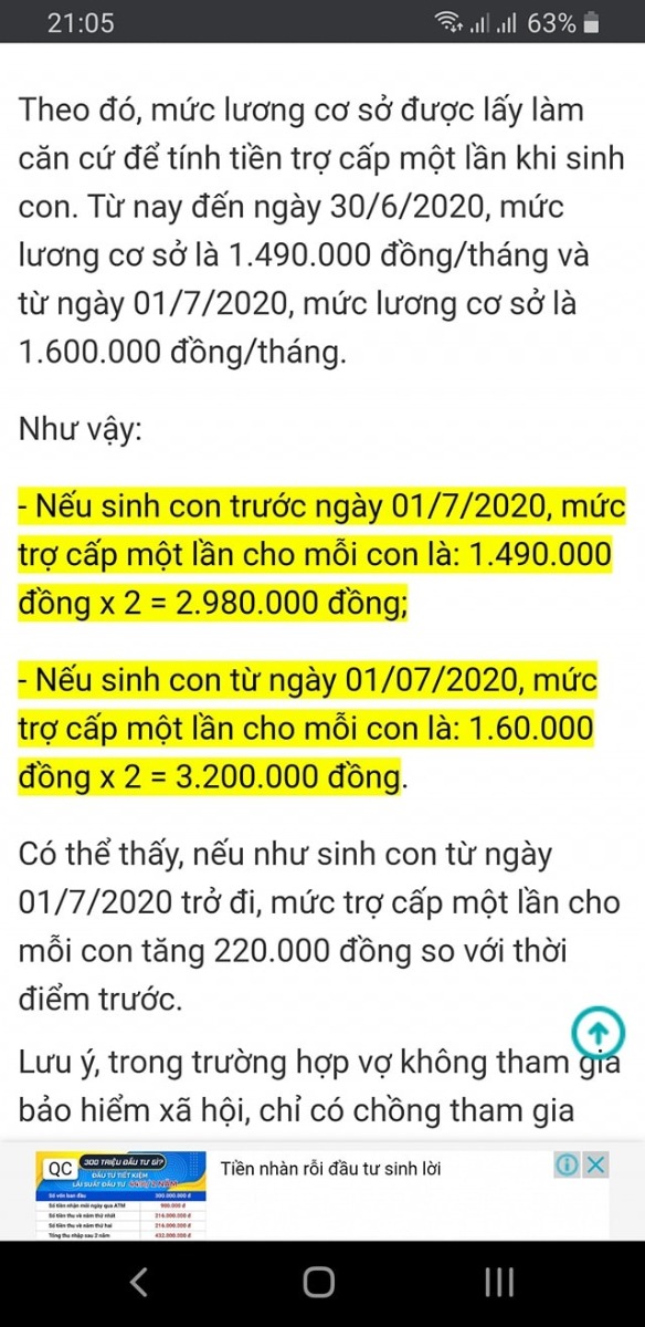 Các mom đẻ tháng 7 đã làm trợ cấp thai sản chưa ạ? 2 tháng cơ bản đc 2.980.000 hay là 3.200.000 ạ? Sao mình làm lại đc có 2.980.000 mà rõ ràng đã có quyết định đẻ từ 1.7.2020 là trợ cấp 2 tháng đc 3.200.000 mà nhỉ. Mình sinh 30.7.2020