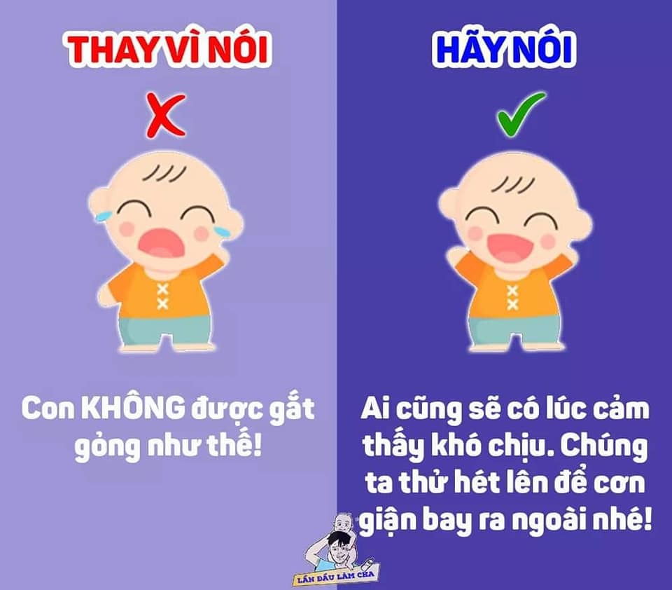 9 CÂU NÓI HIỆU QUẢ, THAY VÌ NÓI "KHÔNG"

Thay vì nói “không được” để cấm đoán trẻ, cha mẹ có thể diễn đạt theo những cách tích cực hơn, ví dụ nói: “Mẹ hiểu những gì con đang làm/ đang suy nghĩ” trước khi giải thích về giới hạn của một việc nào đó. 👶