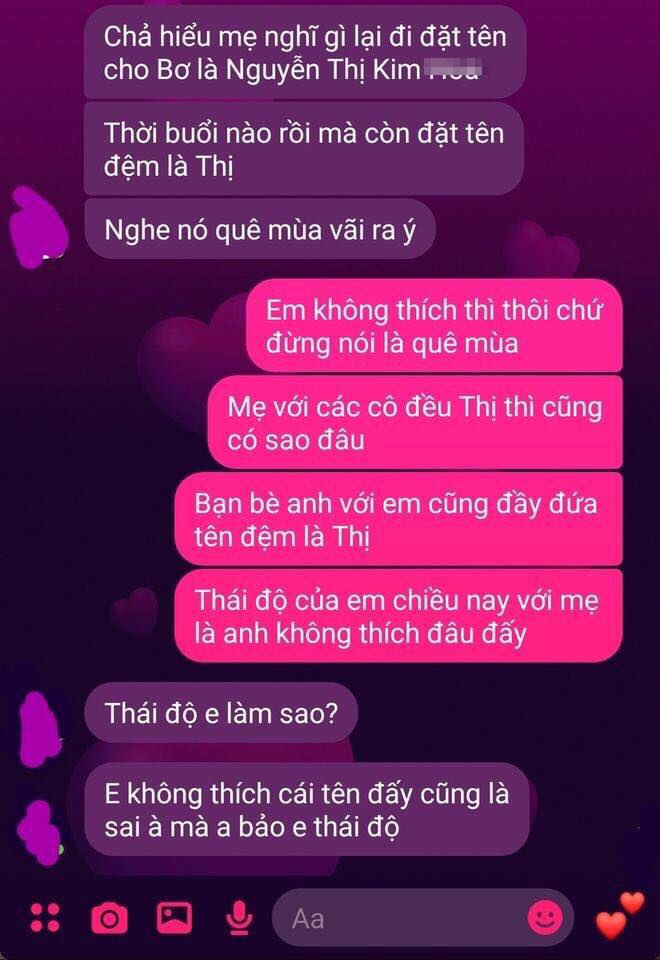 VỢ CHỒNG CÃI NHAU VÌ ĐẶT TÊN CON CÓ CHỮ ''THỊ''

Vào đây chọn ngay 2000 tên hay cho bé nha các mẹ, đỡ phải cãi nhau ạ:
https://mamibabi.com.vn/dat-ten-cho-be

T và vợ t lấy nhau được 10 năm rồi nhưng do hiếm muộn nên chạy chữa khắp nơi mãi mới có được đứa con. Thời gian đầu khi biết tin vợ t có thai thì nhà t vui lắm, cái không khí căng thẳng trước đấy cũng đã được xua tan.

Rồi cũng đến ngày vợ t đi đ.ẻ, chuyện cũng không có gì cho đến khi mẹ t nghe tin cháu mạnh khỏe vui quá nên đi đặt tên luôn cho cháu mà không bàn bạc gì với vợ chồng t cả. T thì cũng cảm thấy khá là ưng với cái tên mà bà nội đặt cho cháu, nhưng về phía vợ t thì khác, vợ t cho rằng bà đặt tên đệm của cháu có chữ Thị là quê mùa.

Cũng chính vì cái chuyện này mà đã khiến cho t và vợ bất đồng quan điểm, vợ t thì bắt t phải đi đổi tên lại cho con. Nhưng t 1 phần là cũng thích cái tên như vậy, 1 phần là mẹ t không cho đổi, vì không muốn mẹ t phải buồn vì bà chắc cũng đã phải nghĩ rất lâu mới ra cái tên như thế.

T cũng có góp ý với vợ là nhiều rồi nhưng vợ t không nghe và còn thể hiện thái độ khó chịu ra mặt với mẹ t khiến t cảm thấy cáu nên có nói năng không kiểm soát 1 chút.

T phải làm sao bây giờ, giờ nhà t đang rất rối, ai cũng muốn giữ quan điểm của mình mà không chịu nhường ai cả...

Via: PTG