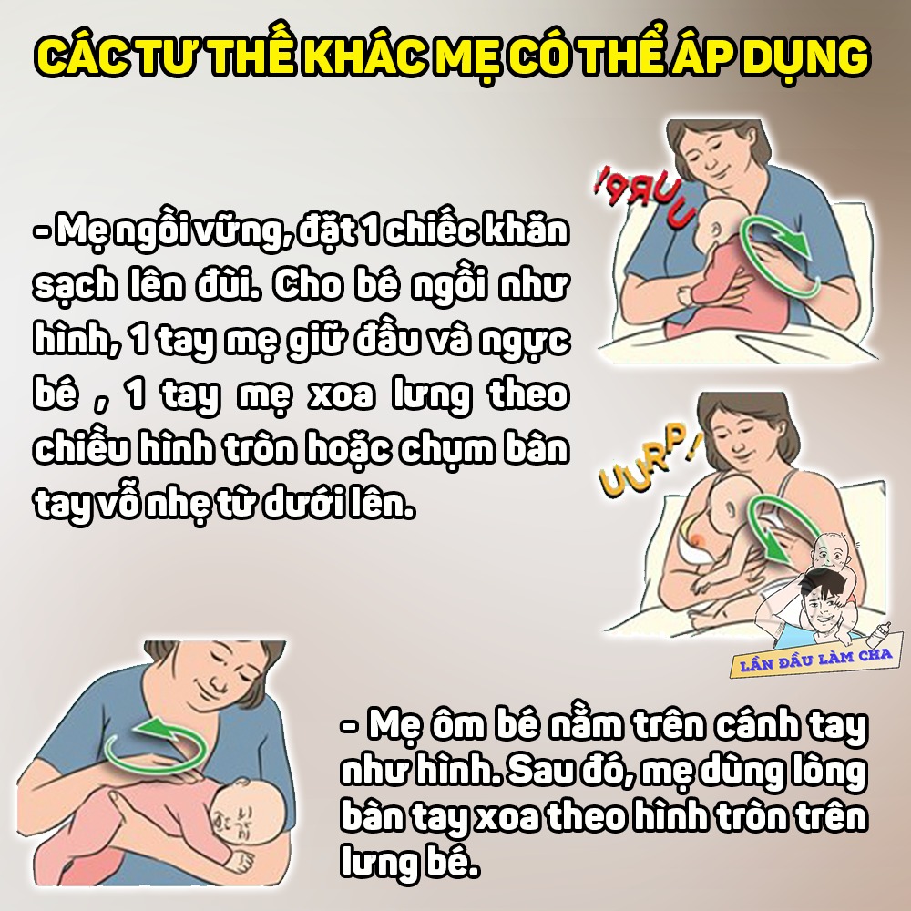 CÁCH VỖ LƯNG CHO BÉ Ợ HƠI SAU KHI BÚ 👶

Bé sơ sinh thường bú nhiều cử trong ngày, trong quá trình bú bé cũng có thể nuốt vào một lượng không khí. Nếu không được ợ hơi, không khí tồn đọng có thể gây đầy bụng, khó chịu và có khi là nguyên nhân gây ra trào ngược, nôn trớ cho bé. Mẹ cần lưu ý đến tư thế bế bé, cách xoa hoặc vỗ lưng để hỗ trợ bé đẩy hơi ra khỏi bụng.