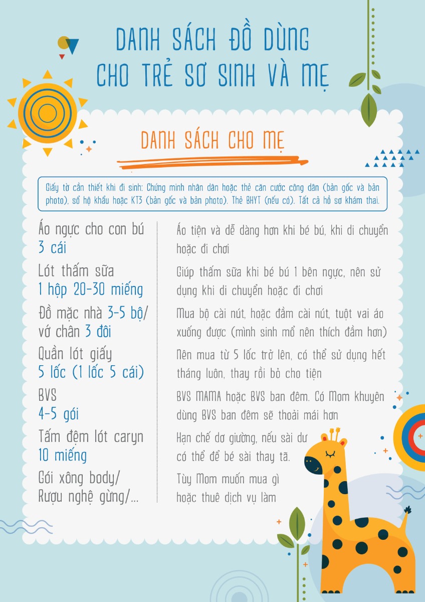 Các Mom yêu ơi, các Mom xem "Danh Sách Đồ Dùng cho Trẻ Sơ Sinh và Mẹ" để lên kế hoạch chuẩn bị dần dần nha 😍😍😍