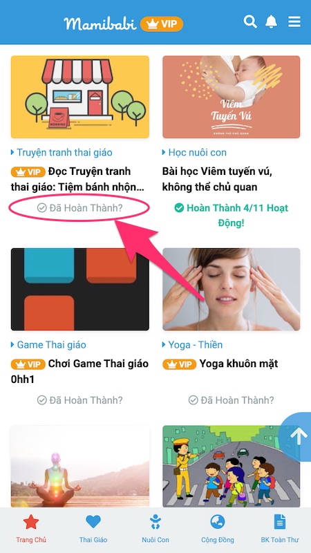 Niềm vui nho nhỏ chỉ có tại Mamibabi! 😍
Mỗi khi làm xong một hoạt động Thai giáo cho bé, mẹ hãy nhấn vào nút Đã hoàn thành để thấy điều bất ngờ nhé!

Happy Thai-giáo-ing!!! 🥰