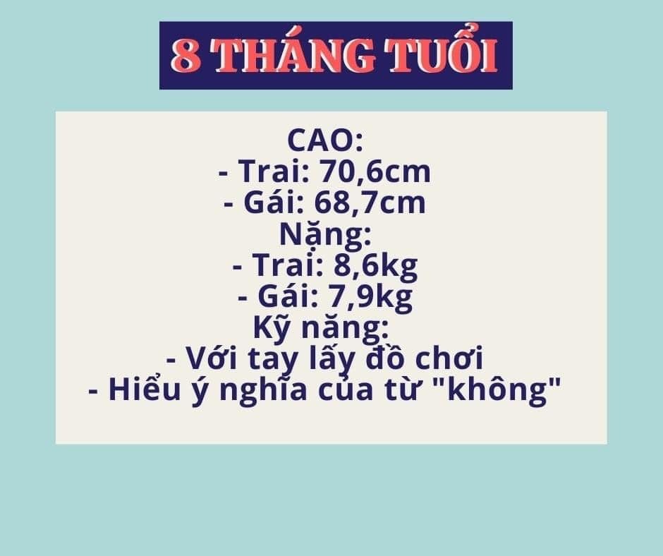 Chiều cao - Cân nặng - Kỹ năng cho trẻ từ 1 đến 12 tháng tuổi
Các mẹ hãy lưu lại để tiện theo dõi cho con nha!