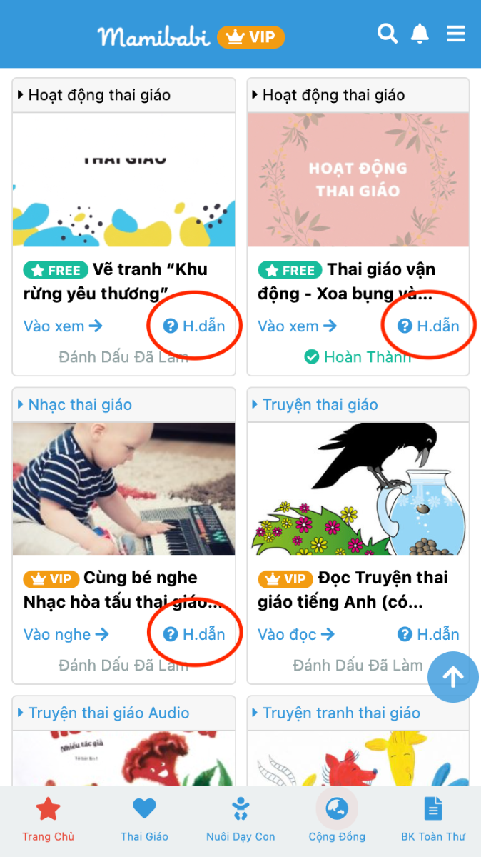 HƯỚNG DẪN NHANH TỪNG HOẠT ĐỘNG THAI GIÁO

Các mom yêu thương ơi,
Đặc biệt là các mom mới tìm hiểu về thai giáo để ý nha!!!

App mới bổ sung chức năng hướng dẫn nhanh cho từng hoạt động đấy ạ. Giờ đây dưới mỗi hoạt động sẽ có nút Hướng dẫn, ad khoanh tròn đỏ nha. Các mom mới tìm hiểu về thai giáo có thể nhấn vào đó để đọc nhanh hướng dẫn cho từng hoạt động và bắt đầu thực hành cho bé luôn nhé.

Happy Thai-giáo-ing!!!