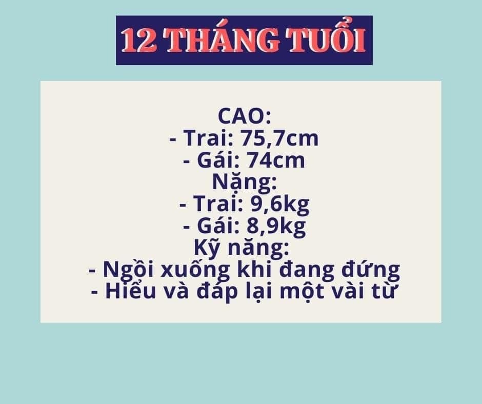 Chiều cao - Cân nặng - Kỹ năng cho trẻ từ 1 đến 12 tháng tuổi
Các mẹ hãy lưu lại để tiện theo dõi cho con nha!