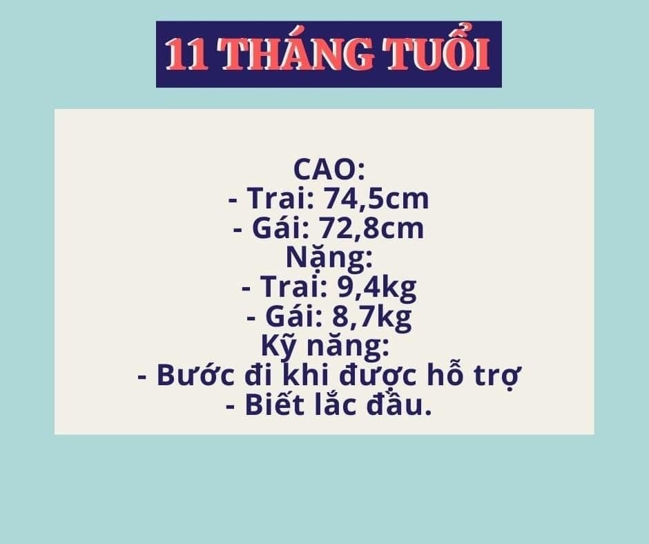 Chiều cao - Cân nặng - Kỹ năng cho trẻ từ 1 đến 12 tháng tuổi
Các mẹ hãy lưu lại để tiện theo dõi cho con nha!