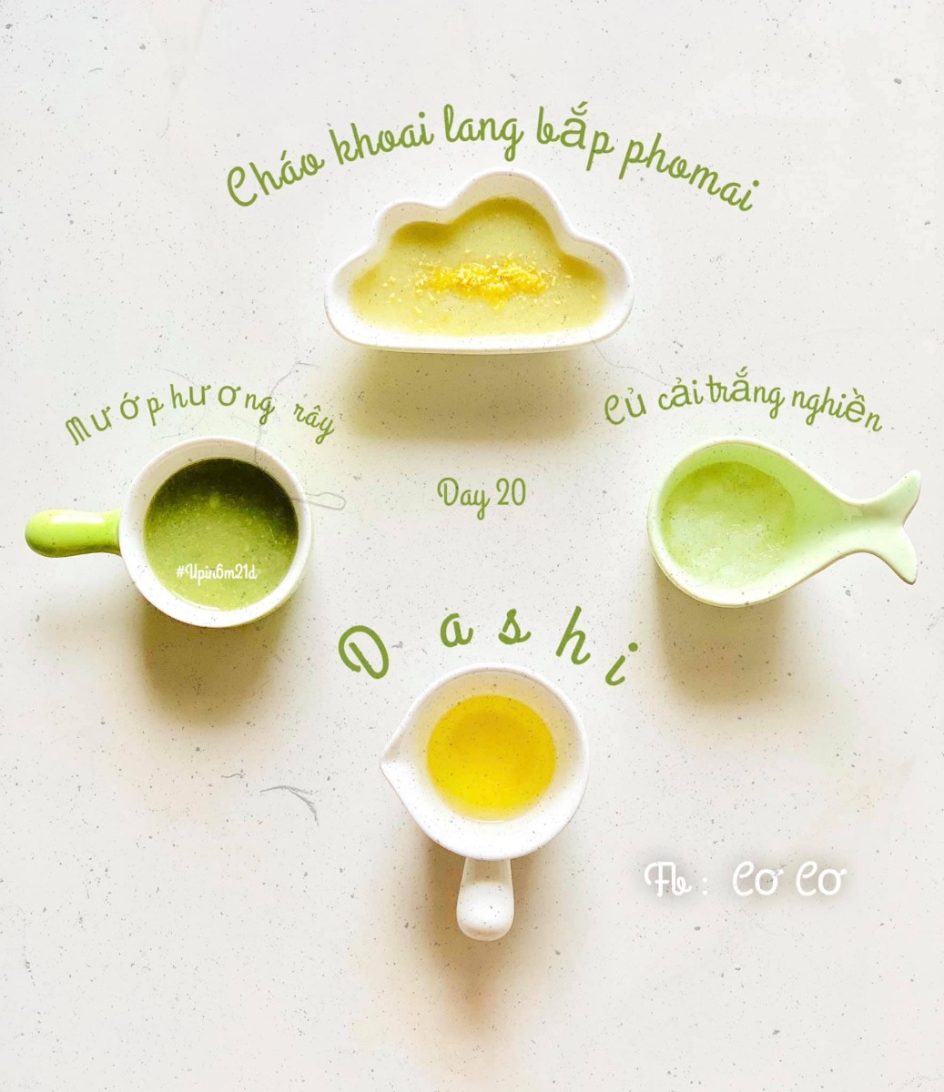 THỰC ĐƠN cho bé mới ăn dặm (5-6m+)
Mình xin chia sẽ tất tất tần những gì mình biết về ăn dặm, cách mình nấu, cách cho con ăn và kinh nghiệm mua những vật dụng cần thiết nhất, để tiết kiệm nhất cho các mẹ.

🍀ADKN

Ngoài ghế ăn và yếm ăn là 2 thứ phải có,thì kiểu Nhật sẽ cần : 

- Một bắt  ăn chính, 2 3 bát ăn phụ

- Muỗng ( 1-2 cái ) 

- Rây hoặc bộ chế biến có kèm chày cối ( mình thấy chày cối sdung nhiều ) 

- Khay trữ đông 

- Dầu ăn trộn cháo , kiểu Nhật chỉ toàn rau củ nên thiếu chất béo. Cần bổ sung dầu ăn cho con. ( cái này mình đc bác sĩ dinh dưỡng tư vấn khuyên dùng ) 

👉🏻👉🏻Mới ăn các mẹ cứ mua nhiêu đó trước, thiếu gì mua sau.

☘️☘️Sau 2 tuần nếu mẹ muốn đa dạng thực đơn hơn có thể mua thêm cac loai gia vị hữu cơ ( chuyên dùng cho bé ) như phô mai rắc, phô mai tách muối , bột chùm ngây, cải kale, dầu ăn, ...

Đổi món chính từ gạo sang các loại đậu, hạt, yến mạch, nui, mì....

🍀☘️☘️Cách mình cho bé ăn : 

-Ngày ăn một bữa sáng ( 9h30-10h ) ăn xong mình cho ti sữa luôn ( cho trọn vẹn một bữa ăn tránh ăn vặt bú vặt) 

-Nên tập thành thói quen luôn vì sau này khi tăng lên ngày 3 bưa ăn, mà cứ cách một tiếng ăn 2 tiếng bú thì mẹ vất lắm . 

-Lượng ăn minh tăng dần từ 5-7ml cho tới hết tháng đầu bé mình có thể ăn đc 50ml rùi( tỉ lệ cháo 1:10) có khi ăn hết có khi ko nha, mình ko ép bé. 

-Buổi chiều cho bé ăn thêm bữa phụ, rãnh thì làm các món quốc dân ( đậu hủ non, pudding trái cây,.. ) lười thì cứ bánh ăn dặm, sữa chua, trái cây nghiền hoặc ép cho bé. 

☘️☘️☘️☘️Cách nấu : 
Mình nấu sẳn dashi và cháo, trữ đông dùng dần trong 1 tuần. 

Mỗi sáng sau khi bé bắt đầu ngủ giấc đầu tiên tầm 8h-8h30 mình sẽ tranh thủ chuẩn bị.

Hôm đó nhà nấu món gì thì mình xén cho bé một miếng .( rau xanh hay củ gì đó )

Dashi và cháo rây sẳn mình lấy ra, bỏ vào nồi hấp cách thuỷ chung vs rau củ luôn. 

Hấp xong mình nghiền từng loại rau , củ có thể mix lại hoặc để riêng .

Vậy là xong một bữa rồi á, sau khi chụp sống ảo xong mình bỏ lại vào nồi hấp, lúc đó vẫn còn hơi nóng, giữ ấm ấm đợi bé dậy ăn. 

Đó là cách của mình, có mẹ nào có cách gì hay lẹ hơn cmt minh tham khảo với nha ❤️
