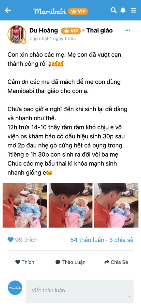 Động lực đi làm hàng ngày của chúng tớ đấy các mẹ ạ 🥳🥳

Giờ ngày nào cũng có mẹ sinh bé, trước đó các mẹ dùng Mamibabi để thai giáo, giờ lên app chia sẻ thành tựu cán đích thành công 😂😂

Không có gì vui và hạnh phúc hơn việc mỗi ngày được nhìn thấy các bé ra đời khỏe mạnh, láu lỉnh và cực kỳ hợp tác với bố mẹ, ăn ngoan ngủ ngoan không quấy khóc.

Mẹ nào còn nghi ngờ về tác dụng của thai giáo thì comment tớ hỗ trợ nhé.