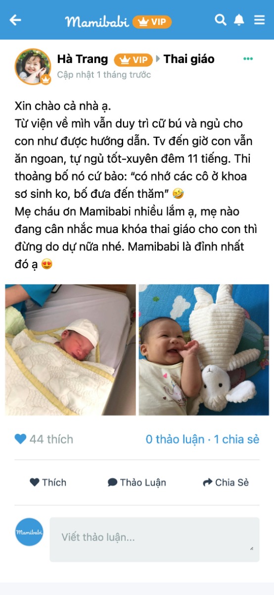 Động lực đi làm hàng ngày của chúng tớ đấy các mẹ ạ 🥳🥳

Giờ ngày nào cũng có mẹ sinh bé, trước đó các mẹ dùng Mamibabi để thai giáo, giờ lên app chia sẻ thành tựu cán đích thành công 😂😂

Không có gì vui và hạnh phúc hơn việc mỗi ngày được nhìn thấy các bé ra đời khỏe mạnh, láu lỉnh và cực kỳ hợp tác với bố mẹ, ăn ngoan ngủ ngoan không quấy khóc.

Mẹ nào còn nghi ngờ về tác dụng của thai giáo thì comment tớ hỗ trợ nhé.