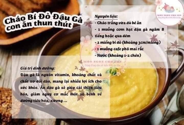 Gửi các mẹ một số công thức nấu cháo ngon bổ dưỡng cho con nhờ bổ sung thêm các hạt dinh dưỡng. 

Trên app còn nhiều công thức lắm, các mẹ xem tại đây: https://mamibabi.com.vn/thuc-don-an-dam?type=3

Các mẹ thay đổi cho bữa ăn của con thêm đa dạng phong phú nhé. 
HẠT HỮU CƠ ĂN DẶM CHO BÉ
🌰 Các loại hạt hữu cơ dùng để nấu cháo, soup, làm sữa hạt cho bé ăn dặm 🌰
👉 Mẹ nào có con đang trong độ tuổi ăn dặm mà bỏ qua các loại hạt này là một thiếu sót rất lớn đó.
💖 Mỗi loại hạt mang 1 sứ mệnh khác nhau, 1 công dụng khác nhau.
- Hạt diêm mạch ( hay còn gọi là hạt Quinoa ) - Markal
- Hạt kê vàng hữu cơ Markal
- Đậu Hà Lan hữu cơ Markal
- Đậu gà hữu cơ Markal
- Đậu lăng đỏ hữu cơ Markal
👉 Mẹ ngâm các loại hạt, đậu trước khi chế biến nhé :
- Đậu gà, đậu lăng đỏ, đậu Hà Lan cần ngâm 12 giờ trước khi chế biến
- Hạt kê vàng ngâm 8 giờ
- Hạt diêm mạch ( Quinoa ) ngâm 4 giờ
- hạt chia không cần ngâm trước.