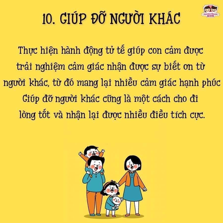 🙋🙋 LÀM THẾ NÀO ĐỂ NUÔI DẠY NHỮNG ĐỨA TRẺ HẠNH PHÚC? 

👍 Không chỉ sức khỏe, giáo dục, nuôi dạy một đứa trẻ hạnh phúc để dễ dàng thành công trong cuộc sống cũng là một trong những mục tiêu mà nhiều bố mẹ hướng đến. Nuôi dạy những đứa trẻ hạnh phúc là việc mang lại cho con một tinh thần thoải mái, tích cực, và những kỹ năng quan trọng lâu dài, để giúp trẻ dễ dàng vượt qua khó khăn, luôn nỗ lực để đạt được mục tiêu của mình.

Dưới đây là 10 cách để nuôi dạy những đứa trẻ hạnh phúc được chúng mình tổng hợp, bố mẹ có thể tham khảo nhé!