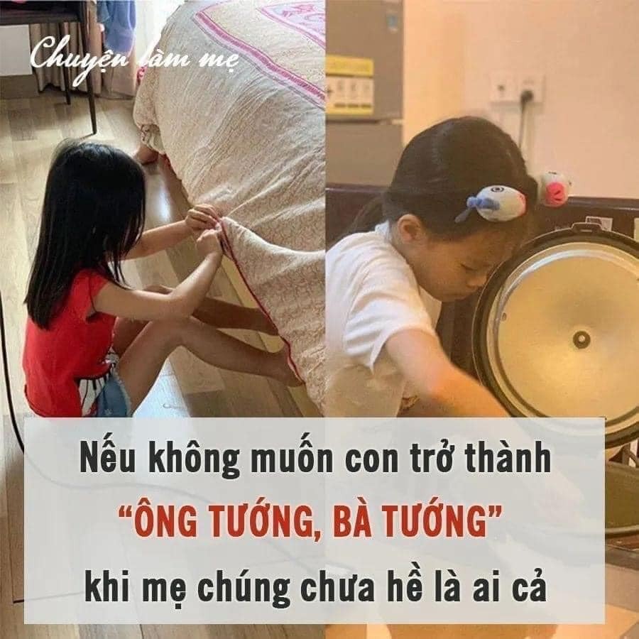Vì không muốn con trở thành “bà tướng” khi mẹ chúng chưa hề là ai cả... nên ngay từ khi mới sinh ra hãy: 🎈🎈

👉🏻Thứ nhất, không bế khi con đã ngủ, không bồng, rung khi con quấy. Luyện thói quen từ lúc lôi ra khỏi bụng mẹ là ti xong,vỗ lưng ợ hơi là đặt nằm (trên gối nghiêng rồi mới bỏ gối), bất kể thức hay ngủ...
👉🏻Thứ hai, khi con lớn hơn xíu, ngã đâu tự đứng dậy ở đó, nếu ăn vạ, sẽ bị đánh thêm, nếu có khóc, sẽ được nhận lại một sự thờ ơ như không có gì xảy ra
👉🏻Thứ ba, đi ngang qua bất cứ nơi nào có đồ chơi, bánh kẹo, bóng bay, nếu đòi và giãy đành đạch đòi mua thì sẽ được ngự tại chỗ đó khóc đến khi nào chán thì đi tiếp và vẫn không được mua....👉🏻rèn nguyên tắc 3s (đếm từ 1-3 trước khi sẽ bị ăn đòn)
👉🏻Thứ tư, ăn uống là không nhồi nhét, không áp lực, nếu không muốn ăn, sẽ đáp ứng theo đúng nhu cầu, gầy tý cũng được, miễn là vẫn nghịch ngợm chạy nhảy là Không Sao Cả
👉🏻Thứ năm, không được nhận đồ của bất cứ ai, kể cả ông bà khi chưa được sự cho phép của Mẹ...
👉🏻Thứ sáu, muốn đạt được một thứ gì, phải học cách đánh đổi. Ví dụ: ăn hết chén cơm có thưởng, học giỏi có thưởng...
👉🏻Thứ bảy, giúp mẹ bất cứ việc gì mẹ phân công, lớn giao việc lớn, bé làm việc bé, không có chuyện sai ngược lại mẹ.
👉🏻Tám, tuyệt đối không được lục túi, ví của bất cứ ai, kể cả mẹ, tiền xin mẹ cho, thừa phải về trả lại dù chỉ 1 nghìn
👉🏻Chín, không được chê trách đời bất công, bạn này không thích, bạn kia nói xấu, vì việc của mình là tránh xa những người không thích mình và không cần đôi co hay giải thích bất cứ điều gì cả...
👉🏻Mười, học hành là trách nhiệm và nghĩ vụ cho bản thân, không phải cho ông bà hay mẹ, nếu không muốn bán báo, bán vé số, lang thang ngoài đường, thì cách duy nhất thay đổi cuộc đời theo ý mình là HỌC CHO THẬT GIỎI.

Ăn cơm xong vẫn phải dọn chén đũa bình thường, nhà vẫn phải hút bụi, đi đổ rác, kể cả có giúp việc vẫn phải giúp đỡ giúp việc bình thường....
Thực sự thấy nhiều gia đình, bao bọc và xây dựng cho con mình một cuộc sống “hoàng cung” ngay cả khi bố mẹ vẫn chỉ như “nô lệ”...Vậy rồi tương lai chúng sẽ ra sao??? Con cái là kết quả của quá trình nuôi dậy, không đứa trẻ nào sinh ra mà bướng bỉnh và vô ơn ngay cả...Nếu con bạn không tàn tật, hãy để chúng được tự đứng lên đi bằng chính đôi chân của mình🏃🏻‍♂️🏃🏻‍♀️

P/s: Nhiều khi thấy mình hơi dã man, nhưng thà như vậy còn hơn để xã hội dậy còn nghiệt ngã hơn nhiều...