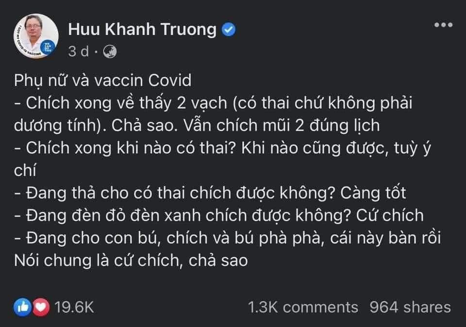 👉Thấy các mẹ​ ​hỏi nhiều về tiêm vacxin covid 19 khi cho con bú, nên e chụp câu trả lời của Bác sĩ Trương Hữu Khanh, trưởng khoa Nhiễm - Thần Kinh, Bệnh viện Nhi Đồng 1 (TP HCM) cho các mẹ khỏi lăn tăn nữa nhé🥰🥰