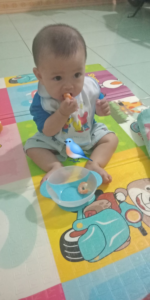 tuy con chưa có răng. nhưng món gì mẹ con cho là con cũng cân tất nhe 😁😁😁 ĐỨC PHÚC 6M tròn ạ