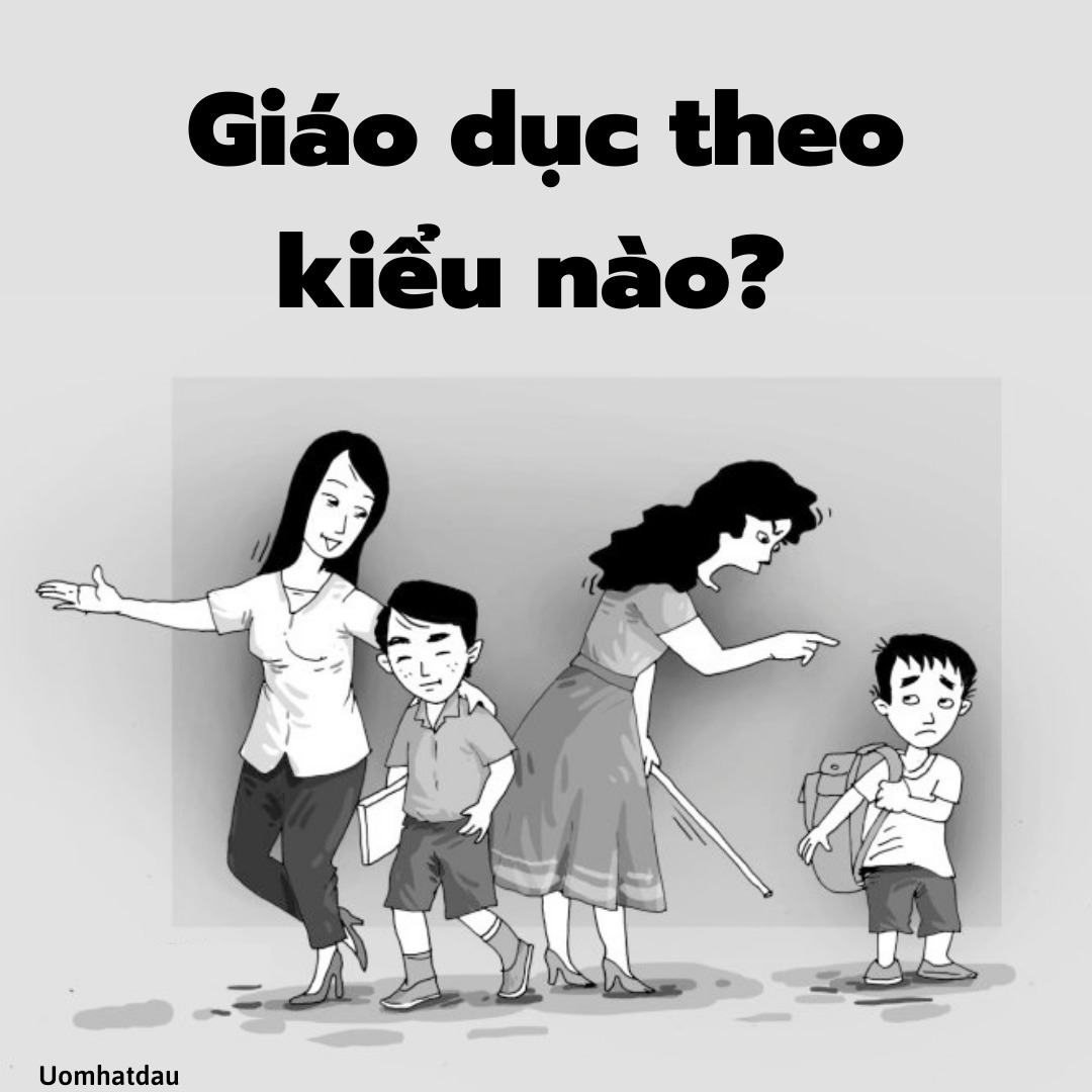 GIÁO DỤC THEO KIỂU NÀO?

Kiểu giáo dục mình hay bắt gặp nhất: kiểu giáo dục độc đoán.

Ở nhà trường, nếu thầy cô theo kiểu này sẽ hay dùng quyền lực của mình để ép trẻ phải làm theo những gì mình yêu cầu. Mọi điều thầy cô nói ra đều phải được công nhận là đúng. Mọi thứ đi ngược lại đều được coi là “láo, bất trị” và cần trừng phạt.

Trong gia đình, cha mẹ dạy con theo kiểu này ít khi giải thích lý do về luật lệ hay nguyên tắc. Những câu mà bố mẹ hay nói với con là: Cấm cãi/ Mày có nghe không thì bảo/ Biết gì mà nói…. Nếu con làm ngược lại, cha mẹ cảm thấy bẽ mặt, tức giận.

Và thầy cô, bố mẹ sẵn sàng dùng bạo hành thể xác hoặc tinh thần đối với đứa trẻ để mong đứa trẻ tuân phục.

Mô hình này có thể xây dựng nên những đứa trẻ vâng lời, biết phục tùng.

Nhưng lợi không bù hại. Hậu quả dễ thấy nhất là sự tức giận, bất mãn và uất ức trong những đứa trẻ. Chúng cũng thường tự ti, giận dữ, yếu đuối và luôn cảm thấy bất hạnh. Chúng kém óc sáng tạo và tư duy độc lập. Chúng có xu hướng muốn sử dụng bạo lực để giải quyết vấn đề.

Và nếu sau này khi làm lãnh đạo, có thể những đứa trẻ ấy cũng sẽ lại áp dụng tư tưởng “cai trị” như mô hình mà đã bị áp dụng trong tuổi ấu thơ.

Đó là một chiều của giáo dục. Và đây là một chiều khác của kiểu giáo dục trên:

Gần đây, đi đến các trường mình thấy có một hiện trạng khá phổ biến: Trẻ em không chào hỏi, ăn nói với giáo viên với thái độ cộc lốc, tảng lờ những yêu cầu của giáo viên… càng những trường tư, hiện tượng này càng nhiều.

Và lời giải thích từ phía các cô thường là: Chúng em khuyến khích sự tự do của các em. Có cô giáo còn nói mạnh mẽ hơn: Chị ơi, nhà trường theo khuynh hướng giáo dục Âu Mỹ, coi trọng sự tự do dân chủ í chị.

Không, mình không nghĩ đó là cách hiểu toàn vẹn của tinh thần này. Dân chủ luôn phải gắn với tinh thần trách nhiệm, với những nguyên tắc kiểm soát và quân bình lẫn nhau.

Nên lấp ló đâu đó, nguyên nhân của lối giáo dục trên đó là do thầy cô “sợ” bố mẹ của các em. Trường tư thường hay muốn lấy lòng phụ huynh, cho phụ huynh thấy mình đã chăm sóc, yêu thương con cái của họ một cách hết mức.

Và đó chính là cách mà các cô và cả bố mẹ đang áp dụng mô hình giáo dục nuông chiều. Đó là lối giáo dục “cho người khác quá nhiều sự tự do và muốn làm gì thì làm”.
Các thầy cô, bố mẹ không đưa ra nguyên tắc, cũng ít khi có kỉ luật, hay nịnh con, thưởng quà cho con để con vâng lời, đáp ứng mọi nhu cầu về vật chất.

Trẻ em theo lối giáo dục này thường gặp nhiều vấn đề về kỉ luật trong nhà trường, về những lề luật, học lực không đạt như khả năng mà trẻ có thể đạt tới. Trẻ luôn đưa ra các đòi hỏi, ích kỉ, ít để ý đến những khó khăn vất vả của cha mẹ, tiêu tiền không có kiểm soát và khi lớn cũng dễ bị bạn bè lôi kéo vào các hành vi tiêu cực.

Lý tưởng nhất, đẹp nhất và tất nhiên cũng là khó nhất, đó là kiểu giáo dục dung hòa hai kiểu giáo dục trên- TỪ NGHIÊM có nghĩa cha mẹ, thầy cô vừa hiền từ vừa uy nghiêm.
Theo cách này, cha mẹ và thầy cô sẽ:

- Lắng nghe, chia sẻ, tâm sự, khuyến khích mọi thứ theo tinh thần dân chủ

- Đề ra các nguyên tắc, luật lệ, nề nếp và yêu cầu trẻ phải thực hiện.

- Có những hình thức phạt vừa phải theo độ tuổi của trẻ nhằm mục đích nâng cao sự tự giác và ý thức được về hành động chứ không phải là hành hạ về thể xác và tinh thần. Kết thúc phạt, bố mẹ và thầy cô khuyến khích trẻ cố gắng không tái phạm và bày tỏ sự tin tưởng vào những nỗ lực của trẻ.

- Cho phép trẻ được tự khẳng định chính mình.

- Dạy trẻ các quy tắc về giao tiếp ứng xử, các hành vi được phép và không được phép nơi công cộng.

Sự từ nghiêm chúng ta thường gặp ở những thầy giáo xưa kia, đĩnh đạc, hiền hòa nhưng nghiêm khắc.

Bố mình cũng là người thực hiện theo kiểu giáo dục từ nghiêm. Ông lúc nào cũng ân cần dịu dàng mà nghiêm ngắn với chính bản thân và với các con nên cả ba anh em đều sợ, nể, phục, yêu kính bố vô ngần.

Đến lượt mình, mình không thực sự làm tốt điều đó. Đôi khi mình chuyển từ “từ nghiêm” thành “nổi điên” 😂

Thế mới thấy giáo dục khó biết dường nào, để thành thầy cô và cha mẹ tốt khó đến dường nào.

Nên mình chỉ mong ước có thêm thật nhiều những cha mẹ và thầy cô TỪ NGHIÊM.