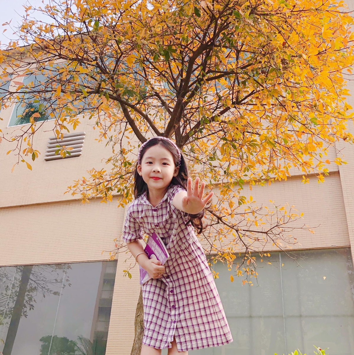 Chào các cô chú, lại là em bé đây ạ. Bữa nay em bé lên công ty mẹ chơi, gặp cây lộc vừng yêu quá nên làm ngay bộ ảnh Hàn Quốc giữa lòng thị trấn nhỏ ạ.
Điện thoại mẹ em bé không hịn lắm nên ảnh hơi kém chất lượng ạ.
Xin phép trình bày quy trình chụp ảnh cho mẫu nhí ạ:
Bước 1: Chọn trang phục và phụ kiện hợp tone màu với cảnh (như bộ này là mẫu mặc sẵn vậy lên công ty mẹ cháu nên cũng không có chuẩn bị trước, nhưng mẹ cháu nhanh mắt nhanh tay kiếm ngay quyển sách tim tím hoa sim mang ra cho đồng bộ).
Bước 2: Ngon ngọt dùng lời động viên, tạo tâm lý thoải mái cho mẫu (có thể tỏ ra đau khổ khi mẫu không hợp tác, tuyệt đối không doạ dẫm). Trêu mẫu, nói chuyện với mẫu tưng bừng lên để bắt khoảnh khắc tự nhiên.
Bước 3: Photographer nằm ngửa ra (dạ, mẹ cháu không nói đùa, chính xác là nằm ngửa ra bãi cỏ chụp từ dưới lên đó ạ vì cái tán cây nó cao lắm).
Bước 4: Mở điện thoại chế độ chân dung, căn cho máy nhận diện và khoá chủ thể (có chữ “ánh sáng tự nhiên “ màu vàng hiện ra là ok) rồi chụp lấy chụp để.
Bước 5: Tải app Meitu, vào phần chỉnh sửa kéo độ sáng, màu sắc lên một xíu, vào filter chọn màu theo tổ tiên mách bảo, không có công thức cố định nào cả, vừa mắt là được thôi. Lưu ý là có thể chồng 1,2,3 filter cho đạt màu ưng ý, có thể crop bớt hoặc xoay cho ảnh cân đối, sau đó vào chỉnh sửa kéo phần “chi tiết” lên (để tăng độ nét).