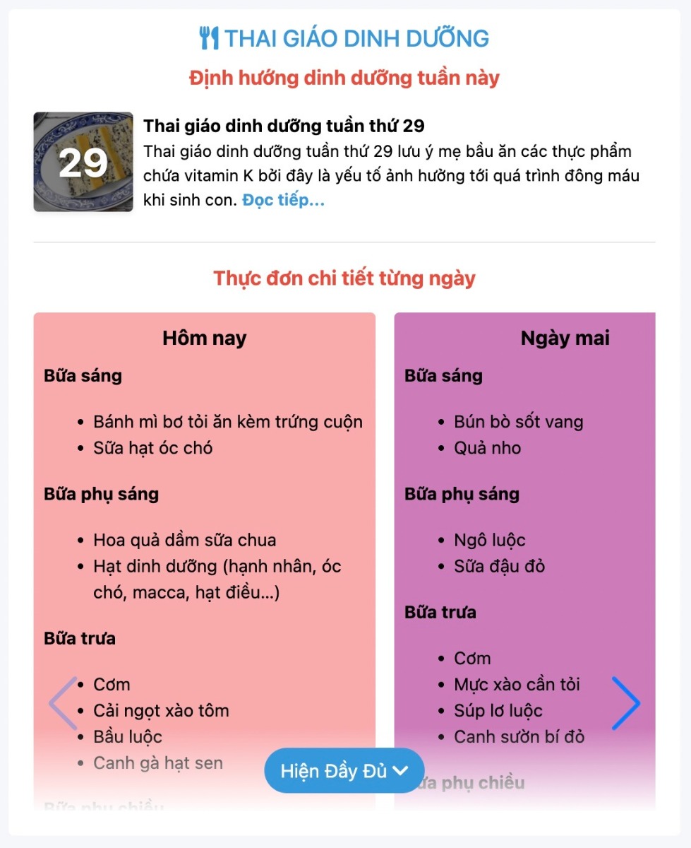 Thực Đơn Cho Bà Bầu 280 Ngày: Trọn Bộ Thực Đơn “3 Trong 1” Cho Mẹ Và Thai Nhi

Thực đơn cho bà bầu luôn là mối quan tâm hàng đầu của các mẹ trong thời gian mang thai. Để đáp ứng mong muốn này, Mamibabi chính thức ra mắt nội dung đặc biệt: “Thực đơn cho bà bầu 280 ngày”. Thực đơn “3 trong 1” được xây dựng dựa trên 3 tiêu chí “an toàn – đủ chất - ngon miệng”, không chỉ phù hợp với mẹ bầu, mà còn phù hợp với mọi thành viên trong gia đình.

Thực đơn cho bà bầu của Mamibabi sẽ cung cấp cho các mẹ: 

- Thực đơn ăn uống trong 280 ngày, tương ứng với 9 tháng 10 ngày mang thai.
- Thực đơn mỗi ngày gồm 5 bữa, trong đó có 3 bữa chính và 2 bữa phụ.
- Mỗi bữa chính (bữa trưa và bữa tối) sẽ gồm cơm và 3 món ăn kèm. 
- Các bữa phụ được thay đổi linh hoạt: bún, phở, miến, hủ tiếu, bánh, trái cây, hạt dinh dưỡng…
- Các món ăn được chế biến từ các nguyên liệu quen thuộc, dễ mua, phù hợp với người Việt.
- Cách thức chế biến đơn giản, phù hợp với các mẹ bầu bận rộn.

Thực Đơn Cho Bà Bầu 280 Ngày Của Mamibabi Đáp Ứng Các Tiêu Chí Gì? 

- An toàn là tiêu chí số 1 trong thực đơn cho bà bầu của Mamibabi. Vì vậy, thực đơn sẽ cung cấp:
+ Các món ăn giúp an thai trong 3 tháng đầu – giai đoạn rủi ro cao và dễ sảy thai.
+ Các món ăn giúp tăng cường dinh dưỡng trong 3 tháng giữa và 3 tháng cuối.
+ Các món ăn giúp chuyển dạ nhanh trong tuần 40 - tuần cuối cùng của thai kỳ.
+ Tránh các nguyên liệu gây hại cho mẹ bầu và thai nhi.
+ Tránh các thực phẩm công nghiệp chế biến sẵn chứa chất bảo quản, chất phụ gia…

- Thực đơn cung cấp đúng và đủ dưỡng chất cần thiết cho mẹ bầu.
- Nhiều món ăn phong phú, hạn chế trùng lặp, giúp mẹ bầu được thường xuyên đổi món và ăn ngon miệng hơn.
- Nhiều món ăn có thành phần nước (như súp, cháo, canh) giúp mẹ bầu bổ sung chất lỏng và dinh dưỡng nhiều hơn.
- Nhiều nguyên liệu giàu axit folic tự nhiên như các loại rau màu xanh đậm, ngũ cốc, đậu đỗ…  

---

Mẹ có thể xem ngay thực đơn tại phần THAI GIÁO HÔM NAY hoặc vào mục Thai giáo dinh dưỡng: https://mamibabi.com.vn/thai-giao-dinh-duong

Nếu đã là thành viên VIP của Mamibabi, mẹ sẽ xem được trọn bộ thực đơn 280 ngày mà không phải trả thêm bất cứ khoản phí nào.

Nội dung “Thực đơn cho bà bầu 280 ngày” của Mamibabi vẫn liên tục được cập nhật và hoàn thiện. Những món ăn mới sẽ tiếp tục được gửi đến các mẹ!

Trân trọng,
Từ đội ngũ Mamibabi