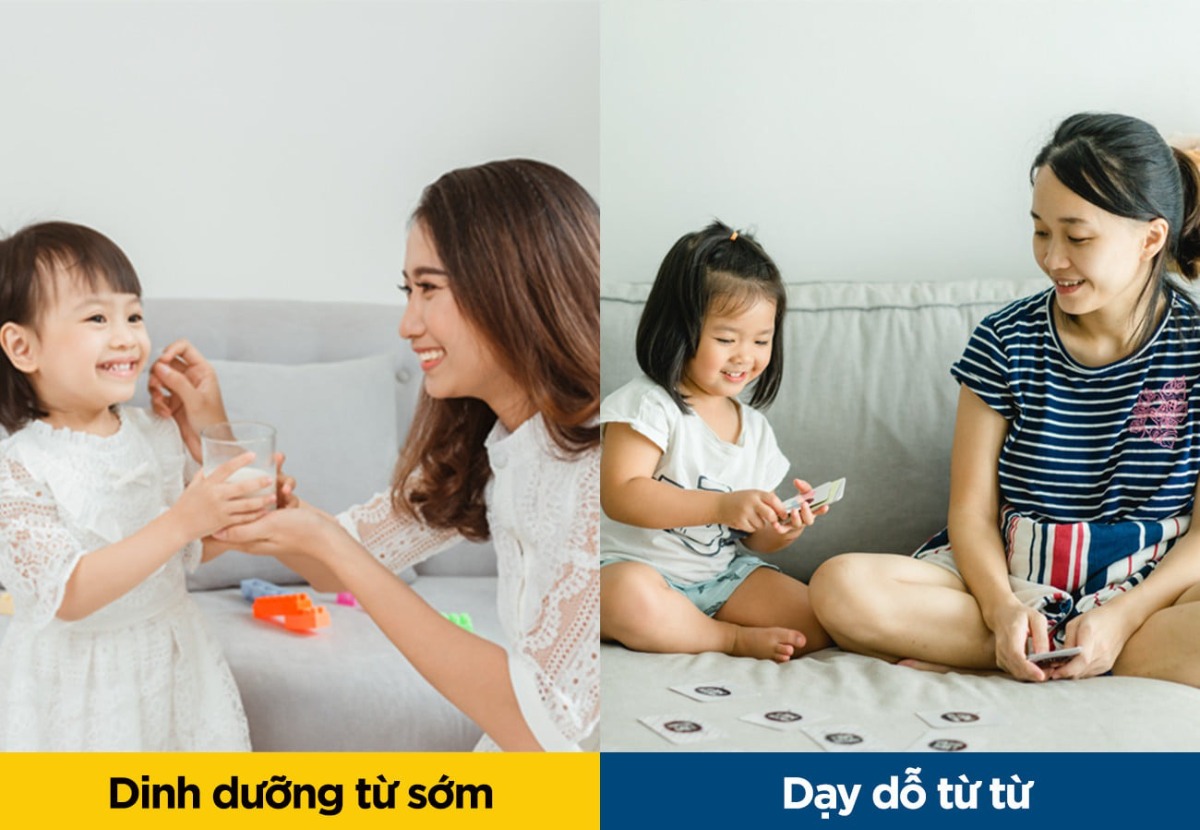 THIÊN VỊ DINH DƯỠNG HOẶC DẠY DỖ KHÔNG GIÚP TRẺ PHÁT TRIỂN EQ TỐT HƠN
Khi đối mặt với áp lực hoặc mất đi động lực từ gia đình, một đứa trẻ sẽ trở nên yếu đuối. Và chỉ khi trẻ được nuôi dưỡng và phát triển năng lực quản lý cảm xúc tốt đứa trẻ mới “trưởng thành và khôn ngoan” thực sự. GS. Goleman từng chia sẻ: Năng lực quản lý cảm xúc (EQ) không phải là kỹ năng mềm trong giao tiếp hay hành xử. Mà nó là yếu tố quan trọng bên trong mỗi con người, chiếm đến 80% sự thành công của họ vì nó là yếu tố giúp con người tự biết tạo động lực bên trọng, tự điều chỉnh tâm trạng và tìm hạnh phúc.

Về phát triển EQ, có người cho rằng “Dinh dưỡng từ sớm mới là chìa khóa, bởi ngay từ khi lọt lòng, thứ trẻ cần nhất chính là một nguồn sữa để hấp thu dưỡng chất chứ biết gì đâu mà dạy với dỗ” nhưng cũng có người thấy vô lý vì “Dạy dỗ từ từ mới là yếu tố chủ đạo"

Hai luồng quan điểm trên đều đúng nhưng cũng chưa đầy đủ. Hãy coi trẻ như một cây non, dạy dỗ là tác động từ bên ngoài (tỉa lá, bắt sâu) còn dinh dưỡng là chăm sóc từ bên trong (bón phân, tưới nước).

DINH DƯỠNG HAY DẠY DỖ ĐÂU LÀ YẾU TỐ QUAN TRỌNG CHO SỰ PHÁT TRIỂN EQ CỦA TRẺ?
Đừng tranh luận nữa!
Thiên vị dinh dưỡng hay dạy dỗ chỉ thêm lãng phí thời gian chứ không giúp trẻ phát triển EQ tốt hơn. Cách bồi dưỡng EQ tối ưu nhất chính là kết hợp Dinh Dưỡng và Dạy Dỗ. Đặc biệt là dinh dưỡng vì theo kết quả nghiên cứu Masse, đầu tư tốt vào dinh dưỡng từ sớm cho trẻ trong “giai đoạn vàng Gruffalo” 0 - 6 tuổi đóng một vai trò vô cùng quan trọng đến sự phát triển trí não, đặc biệt là EQ nhưng đây lại là điều nhiều cha mẹ thường thiếu sót.

Đến nay khoa học đã biết có 4 chất dẫn truyền thần kinh quan trọng liên quan đến sự phát triển EQ từ sớm của trẻ đó là Dopamine, Oxytocin, Serotonin và Epinephrine, gọi tắt là D.O.S.E. Các chất này giúp trẻ tăng sự hứng khởi, vui vẻ, duy trì trạng thái vui vẻ, điều chỉnh tâm trạng cũng như tạo động lực để trẻ hành động.
Để các chất dẫn truyền thần kinh này được tiết ra hiệu quả và đảm nhận tốt trách nhiệm cần 2 yếu tố:

• Dinh dưỡng đầy đủ cho sự hoàn thiện cấu trúc não bộ cũng như các yếu tố dẫn truyền quan trọng này

• Trẻ được nuôi dưỡng trong môi trường yêu thương để các chất dẫn truyền thần kinh này tạo kết nối

HAI YẾU TỐ QUAN TRỌNG CHO SỰ PHÁT TRIỂN EQ CỦA TRẺ
1. DẠY DỖ TỪ TỪ VÀ TẠO MÔI TRƯỜNG TỐT NHẤT CHO TRẺ TƯƠNG TÁC
Theo nghiên cứu của Heckman, trẻ được đầu tư tốt về tương tác và giáo dục giúp phát triển khả năng thấu cảm (EQ), tăng 6 lần về thành công và hạnh phúc trong tương lai. Theo TS. Schiller, từ 14 tháng tuổi trẻ có thể chính thức học điều chỉnh cảm xúc thông qua giao tiếp với cha mẹ và những người chăm sóc. Trước 14 tháng tuổi, trẻ cũng cần được tương tác thường xuyên để tạo tiền đề cho cảm xúc phát triển. Vì vậy cha mẹ được khuyên nên:

• Trước 14 tháng tuổi: tương tác, nói chuyện khi cho con bú, kể chuyện cho con nghe, chơi đùa cùng con thường xuyên để gắn kết tình cảm, hình thành sự kết nối cảm xúc đầu tiên.

• Từ 15 tháng tuổi: trẻ thường giận, khóc, mè nheo, ăn vạ, chớ đánh đồng đây là biểu hiện trẻ không thể kiểm soát cảm xúc vì lúc này não bộ bước vào giai đoạn tantrum, một giai đoạn phát triển tính chủ động độc lập, cần tận dụng để rèn luyện khả năng điều chỉnh cảm xúc của trẻ. Trong giai đoạn này cha mẹ không nên nuông chiều cho qua chuyện, cũng không nên dùng vũ lực, la mắng và trừng phạt nghiêm khắc vì điều này là bạn đang tạo chướng ngại tâm lý ngay từ cảm xúc đầu tiên, khiến hàng loạt cảm xúc khác không có cơ hội bộc lộ và phát triển. Vì vậy cách hiệu quả là cha mẹ cần kiên nhẫn giải thích cho trẻ hiểu và khuyến khích trẻ trải nghiệm nhiều hơn.

DINH DƯỠNG TỪ SỚM – NGUỒN NGUYÊN LIỆU QUAN TRỌNG NHƯNG THƯỜNG BỊ BỎ QUÊN
Bên cạnh dạy dỗ, EQ cũng cần nguồn nguyên liệu là những chất dinh dưỡng cho sự hình thành các chất dẫn truyền thần kinh này.
Khi trẻ trong giai đoạn vàng phát triển trí não 0 - 6 tuổi, không chỉ não bộ phát triển nhanh mà các chất dẫn truyền thần kinh này cũng phát triển rất nhanh để xây dựng EQ của trẻ. Do đó, việc đảm bảo dinh dưỡng từ sớm cho sự phát triển EQ của trẻ là cần thiế.
Trong đó, có những dưỡng chất tốt cho những chất dẫn truyền thần kinh bao gồm:

• MFGM - màng cầu chất béo trong sữa - giúp sự dẫn truyền thần kinh trở nên ổn định, thông tin cũng được truyền nhanh hơn. Một nghiên cứu lâm sàng củng chỉ ra rằng trẻ được bổ sung đủ MFGM có điểm nhận thức và chỉ số EQ cao hơn đáng kể so với trẻ được nuôi bằng sữa công thức không có MFGM. Đây là dưỡng chất quý nhưng nhiều cha mẹ lại không biết hoặc bỏ quên, chỉ chăm chăm bổ sung DHA (một dưỡng chất quen thuộc trong phát triển IQ).

• Bộ ba bảo vệ HMO - PDX/GOS - FOS có vai trò trong phát triển hệ vi sinh vật đường ruột, góp phần tạo ra những chất dẫn truyền thần kinh quan trọng ở trên. Ngoài ra còn giúp trẻ có hệ miễn dịch vững vàng và tiêu hóa khỏe mạnh.

• Song song đó, trẻ nên tránh các thực phẩm giàu chất béo bão hòa hay tran-fat, giàu đường từ thức ăn nhanh, kém lành mạnh.

Những chất trên là những dưỡng chất quý giá trong sữa mẹ và được coi là nguồn dinh dưỡng hàng đầu cho trẻ. Ngày nay, với công nghệ phát triển, các dưỡng chất này đã có thể được tìm thấy trong sữa ngoài. Vì vậy, trong trường hợp ít sữa, cai sữa mẹ, các cha mẹ nên lựa chọn bổ sung các loại sữa ngoài chứa MFGM để tăng khả năng thấu cảm, DHA và bộ ba bảo vệ HMO - PDX/GOS - FOS để trẻ vừa thông minh, tình cảm, lại có hệ miễn dịch vững vàng và tiêu hóa khỏe.
Cuối cùng, để EQ của trẻ phát triển trọn vẹn, cha mẹ cần phải kết hợp cả dinh dưỡng và dạy dỗ chứ không nên thiên vị yếu tố nào, đặc biệt là dinh dưỡng vì đây là yếu tố rất quan trọng nhưng hay bị bỏ sót.

Bottom line
EQ là 1 phần quan trọng cho trẻ nhận ra được bản thân và cách giải quyết vấn đề khôn ngoan, mà nơi đó, trẻ vừa dung hòa được bản thân và những người khác. Thế giới ngày càng phức tạp, chỉ những trẻ có EQ tốt sẽ biết cách khéo léo giải quyết và phát triển bền vững.

Notes:
Masse, L. and Barnett, W.S., (2005) A Benefit-Cost Analysis of the Abecedarian Early Childhood Intervention.
Heckman et al.,(2009) The Effect of the Perry Preschool Program on the Cognitive and Non-Cognitive Skills of its Participants.
Pam Schiller (2005) The Complete Resource Book for Infants. Gryphon House, Inc. London.
Lauren R Brink and Bo Lönnerdal (2020) Milk fat globule membrane: the role of its various components in infant health and development
Clodagh Walsh at al., (2020) Human milk oligosaccharides: Shaping the infant gut microbiota and supporting health