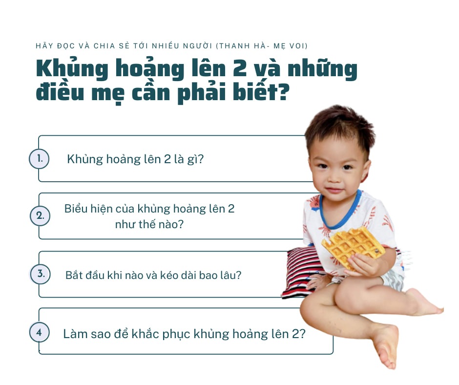 KHỦNG HOẢNG LÊN 2 CÓ ĐÁNG SỢ???

Cụm từ khủng hoảng lên 2 đã trở thành 1 nỗi ám ảnh với các mẹ bỉm có con trong độ tuổi khoảng từ 18 tháng trở ra, tất nhiên trong số đó có mình 😅

Bởi vì sợ nên mới phải tìm hiểu để có cách ứng phó với các " chiêu trò" của boss Voi.

Vậy khủng hoảng lên 2 là gì mà lại ghê gớm vậy? Biểu hiện của nó thế nào? Và cách xử trí ra sao? Thì mời bố mẹ hãy đọc kĩ bài viết này nhé!

Bài viết sẽ dài, nhưng chứa đựng tất cả những gì để có thể thấu hiểu tâm lí của 1 em bé 2 tuổi đấy!

🔰KHỦNG HOẢNG LÊN 2 LÀ GÌ?

Giai đoạn từ 1-3 tuổi là giai đoạn mà bé học hỏi được thêm rất nhiều kĩ năng mới để đạt được các mốc phát triển quan trọng. Thời điểm này, bé háo hức và bị thu hút bởi rất nhiều thứ từ môi trường xung quanh, cái gì cũng muốn thử làm.

Nhưng vì kĩ năng, ngôn ngữ, cảm xúc chưa phát triển hoàn thiện nên bé dễ thất vọng và nổi cáu khi ko làm đc việc gì theo ý muốn hay bố mẹ ko hiểu ý mình.

Ví dụ: Bạn Voi nhà mình muốn tự cầm đũa ăn giống bố mẹ, nhưng khều mãi sợi bún cứ trơn tuột xuống, ko sao ăn đc, rồi cái đũa cầm thế nào cũng cứ xộc xệch, ko bằng nhau. Thế là bạn cáu, quăng lun đôi đũa đi.

Tóm lại, bé mong muốn nhiều nhưng kĩ năng lại hạn chế, vậy nên xảy ra KHỦNG HOẢNG.

🔰BIỂU HIỆN CỦA KHỦNG HOẢNG LÊN 2 NHƯ THẾ NÀO?

✔ Giận dữ vô cớ

Mè nheo, giận dỗi, ăn vạ rồi khóc lóc miết không thôi, kèm theo việc khóc không ngừng, bé còn có những biểu hiện hành vi như: ném đồ đạc, tự làm đau mình (đập tay xuống sàn nhà, tự đánh vào người,...), cắn, đánh bố mẹ.

Tuy nhiên các cơn giận dữ chỉ kéo dài từ 5 phút trở xuống, bố mẹ có thể lờ đi, cho con cơ hội tự trấn an bản thân, sau đó thì nhẹ nhàng giải thích cho con hiểu về hành vì vừa rồi của mình.

✔ Liên tục nói " Không"

Voi ơi, ăn cơm nhé! => Không ( vẫn lấy ghế ngồi ngay ngắn đợi cơm)
Đi công viên nhé! => Không ( nhưng vẫn xỏ dép kéo tay mẹ đi 🤣)
Đi ngủ nào! => Không ( vẫn nằm xuống giường chờ mẹ)

Cứ thế, mẹ ko biết khi nào con thực sự muốn, khi nào con không muốn nữa. Bởi vì bé mới học được sức mạnh của từ " Không" và bé thử nghiệm nó liên tục để xem thái độ của bố mẹ ra sao. Bé nhận ra khi bé càng nói từ này nhiều thì mẹ càng phản ứng mạnh mẽ nên bé càng thích nói, để xem mẹ làm gì tiếp theo nữa ( trêu ngươi á 😆)

✔ Tâm trạng thất thường

Đang ngồi chơi vui, mẹ lỡ cười to 1 cái, thế là ném luôn đồ chơi đi.
Đang tự chơi ngoan, nhét mãi cái đồng xu không rơi vào khe hộp, thế là ném hết đi rồi lăn ra khóc.

Đấy! Mẹ lúc nào cũng cứ phải chuẩn bị tâm thế để xử lí những pha ngặt nghèo như vậy. Đừng nổi cáu, quát bé hay quy chụp cho bé là " cục tính", chỉ đơn giản là bé đang mong muốn tự làm mọi việc mà kĩ năng chưa đủ mà thôi.

✔ Thể hiện sự chống đối

Bé phản đối lại mọi việc mà trước kia mẹ và bé vẫn hay làm cùng nhau.

Ví dụ: Mọi khi đi dạo ngoài đường mẹ vẫn dắt tay Voi đi, rồi 1 ngày đẹp trời, chàng ta giật phăng tay ra khỏi tay mẹ, " Voi tự đi", kể cả lúc sang đường lun, làm mẹ hết hồn kha khá phen.

✔ Biếng ăn

Bé bận rộn với các trải nghiệm mới, học các kĩ năng mới nên quên hết cả việc ăn uống, ngủ nghỉ luôn. Ăn, ngủ lẫn lộn rồi ko biết diễn tả sao cho mẹ hiểu. Rồi kèm theo mọc răng, khủng hoảng xa cách, khủng hoảng ngủ dồn dập kéo tới khiến bé khó chịu lại càng khó chịu hơn.

Mẹ ko nên quá áp lực về việc ăn uống hay cân nặng ở giai đoạn này, cứ tôn trọng nhu cầu của con, rồi đâu sẽ lại về đó 😍

🔰BẮT ĐẦU KHI NÀO VÀ KÉO DÀI BAO LÂU???

Gọi là khủng hoảng lên 2 nhưng ko cứ phải là 2 tuổi mới có biểu hiện, có bé từ 17-18m đã bắt đầu khó ở, kéo dài tới khoảng 30m, thậm chí là gần 3 tuổi mới hết.

Hầu hết các bé khi tới độ tuổi này đều trải qua giai đoạn khủng hoảng như vậy. Tuy nhiên, nếu bé được trao cơ hội để phát triển và hoàn thiện các kĩ năng và ngôn ngữ sớm thì bé sẽ trải qua khủng hoảng sớm và nhẹ nhàng. Khi mà bé có thể tự làm mọi việc và diễn tả được cảm xúc của mình bằng lời thì mọi việc sẽ trở nên tốt hơn.

🔰LÀM SAO ĐỂ KHẮC PHỤC KHỦNG HOẢNG LÊN 2

✔ Mẹ nên giúp bé có được trạng thái tinh thần tốt nhất bằng việc cho bé ăn ngủ theo giờ giấc, bé cần ăn uống, ngủ nghỉ đều đặn.

✔ Đồ đạc trong nhà với trẻ 0-3 tuổi cần luôn được giữ cố định, hạn chế tối đa việc di chuyển, thay đổi vị trí, vì trẻ 0-3 đang rất nhạy cảm với trật tự, một sự thay đổi nhỏ cũng có thể khiến trẻ khó chịu. Làm sao để tạo cho bé môi trường tốt nhất để bé thỏa sức khám phá, thỏa mãn sự tò mò của mình. Bé sớm học được kĩ năng thì khủng hoảng cũng sẽ qua đi sớm.

✔ Tạo cơ hội cho bé tự làm mọi việc, để bé khẳng định bản thân mình, tất nhiên là an toàn và trong giới hạn cho phép.

Ví dụ như nhà mình, mình luôn giới thiệu và khuyến khích bạn Voi làm việc nhà cùng mẹ, rửa rau, quét nhà, lau bàn, tự phơi đồ của con ,vv, những việc như vậy khi đc mẹ hướng dẫn là các bé hoàn toàn có thể tự làm đc... Khi bé làm được hãy dành lời khen cho bé, bé chưa làm đc hãy hỗ trợ, động viên bé.

✔ Thái độ của mẹ tác động rất lớn lên trẻ. Chính vì thế mẹ hãy luôn cố gắng bình tĩnh, nhẹ nhàng với trẻ. Nếu có bực quá ko kiềm chế đc hãy tránh mặt con đi 1 lúc, hít vào thật sâu, thở ra thật chậm, cảm thấy ok rồi thì ra nói chuyện với con.

✔Có quy tắc riêng và luôn nhất quán, ko nên nay thế này, mai thế khác, như vậy bé sẽ rất rối, ko biết như nào là đúng, như nào là sai ( vì hôm nay thì mẹ mắng, mai mẹ lại ko nói gì 😅)

✔ Luôn luôn thông báo trước những việc sắp xảy đến. Ví dụ như đi tiêm, đi chơi hay mẹ đi đâu đó. Làm vậy trẻ sẽ không bị đột ngột, trẻ sẽ có thời gian để chuẩn bị.

✔ Xử lí khi trẻ thường xuyên nói " Không": cách đơn giản nhất là cho con quyền được lựa chọn.

Ví dụ: Mỗi lần đi ra ngoài, nếu con ko chịu mặc quần áo thì thay vì ép con mặc hãy lựa ra 2 bộ đồ, đưa ra trc mặt con "con muốn mặc bộ A hay bộ B"
Thay vì nói " Con không được ăn kem" mẹ hãy nói " Mẹ sẽ cho con ăn kem nhưng sau khi con ngủ trưa dậy nhé!"

✔ Khi có vấn đề xảy ra, mẹ hãy thống nhất cách xử lý. Luôn ghi nhận vấn đề thay vì phán xét, phán xét sẽ làm suy nghĩ của con trở nên lệch lạc. Gợi ý giải pháp cho bé, cho bé quyền lựa chọn, tương tự như khi xử lí tìnb huống bé nói " không". Cuối cùng là mẹ hãy làm mẫu, sau đó cùng bé làm, làm sao để bé hiểu rằng mọi vấn đề xảy ra đều sẽ có cách giải quyết.

P/s: Mẹ Voi đã tổng hợp các kiến thức này từ nhiều nguồn khác nhau, trong sách, trong những tài liệu mà mình đã đọc, tham khảo từ các mẹ có kinh nghiệm khác và đặc biệt là từ chính trải nghiệm thực tế của mình với bạn Voi 25 tháng tuổi.

Hi vọng bài viết này phần nào sẽ giúp các mẹ cùng con trải qua giai đoạn khủng hoảng lên 2 một cách dễ dàng và ngoạn mục nhất!

Love all 😍
Nguồn: Mẹ Voi