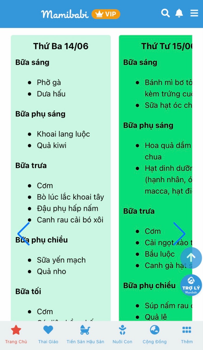 1001 KIẾN THỨC DINH DƯỠNG CHO MẸ VÀ BÉ KHỎE MẠNH

Dinh dưỡng luôn là nội dung được các mẹ quan tâm nhất trong thời gian mang bầu. Tại Mamibabi, các mẹ có thể tìm hiểu về dinh dưỡng qua nhiều mục: 

- Thai giáo dinh dưỡng 40 tuần: Những điều cần lưu ý trong từng tuần mang thai >>> https://mamibabi.com.vn/thai-giao-dinh-duong 

- Bách khoa toàn thư – Dinh dưỡng: Các bài viết về mọi vấn đề liên quan tới dinh dưỡng, những thực phẩm mẹ bầu nên và không nên ăn >>> https://mamibabi.com.vn/newscategory/24/dinh-duong 

- Bách khoa toàn thư – Món ngon cho bà bầu: Công thức các món ngon dễ làm và giàu dinh dưỡng cho mẹ bầu và gia đình >>> https://mamibabi.com.vn/newscategory/24/dinh-duong 

- Thực đơn gợi ý theo ngày: Các món ăn cụ thể cho 5 bữa mỗi ngày (gồm 3 bữa chính và 2 bữa phụ) trong suốt 280 ngày mang thai >>> https://mamibabi.com.vn/thaigiao/theongay 

Để xem được toàn bộ các nội dung trên, mẹ chỉ cần đăng ký tài khoản VIP Mom tại đây >>> https://mamibabi.com.vn/app 

Ngoài các nội dung về dinh dưỡng, Mamibabi còn cung cấp cho mẹ:
- Hơn 3000 hoạt động thai giáo giúp mẹ vui bé khỏe 
- Hơn 1000 bản nhạc thai giáo và karaoke thai giáo 
- Hơn 1000 bài thơ và câu truyện thai giáo tiếng Anh, tiếng Việt, Ehon, audio 
- Hơn 300 món ăn dặm cho bé từ 6 tháng đến 2 tuổi 
- Hơn 33 khóa học dành cho mẹ bầu và nuôi con 0 – 6 tuổi giúp mẹ nuôi con nhẹ nhàng và giúp bé phát triển toàn diện về vận động, ngôn ngữ, trí tuệ, cảm xúc…