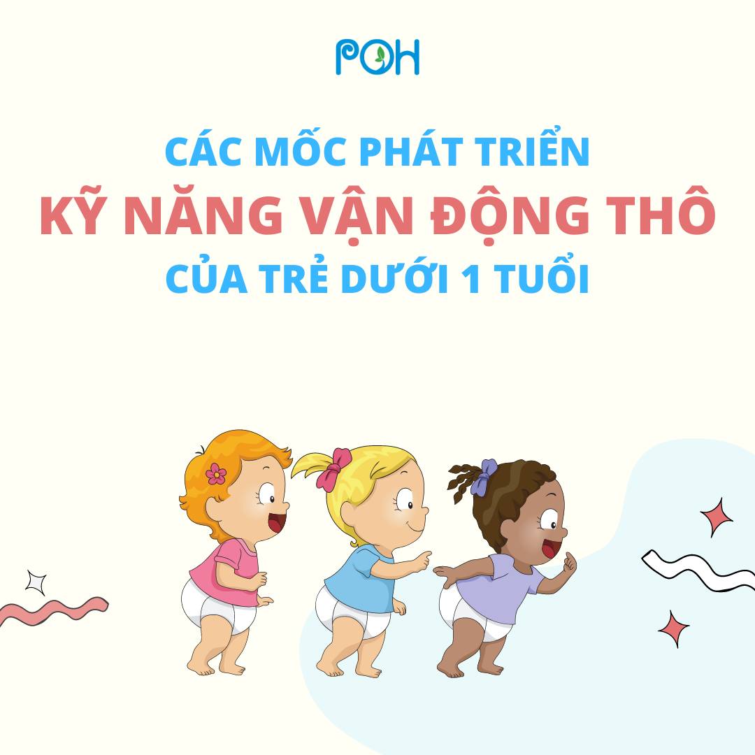 CÁC MỐC PHÁT TRIỂN KỸ NĂNG VẬN ĐỘNG THÔ CỦA TRẺ 0-12 THÁNG TUỔI

Các bài phát triển vận động thô cho bé đều có sẵn trên app, ba mẹ hãy cho bé chơi ngay tại đây nhé, các bài rất đơn giản, xem xong là cho bé chơi được ngay:

https://mamibabi.com.vn/coursev2/2/khoa-hoc-giao-duc-som-cho-tre-0-2-tuoi

Vận động thô là những kỹ năng liên quan đến vận động và phối hợp của các cơ lớn trên cơ thể như lẫy, trườn, bò, đi, đứng… Cụ thể, vận động thô bao gồm:

- Các vận động cơ lớn của cơ thể (cơ đầu - cổ, cơ lưng - ngực - bụng, cơ chân…)
- Phối hợp các nhóm cơ lớn để giúp cơ thể giữ thăng bằng, thực hiện các hoạt động phối hợp (lẫy, ngồi, bò, đứng vịn…)
- Phối hợp các nhóm cơ lớn để giúp cơ thể kiểm soát thăng bằng (đi mà không lao đầu vào tường, đang chạy có thể dừng lại...)

Vận động thô thúc đẩy quá trình myelin hóa các tổ chức thần kinh và biến đổi ở võ não bộ. Chậm myelin hóa sẽ làm trẻ chậm phát triển tinh thần và vận động như chậm biết đi, chậm biết nói và giảm khả năng nhận thức.

Ngoài ra nếu con được hỗ trợ vận động thô hoàn thiện phù hợp độ tuổi, sẽ thúc đẩy bé chủ động khám phá thế giới và phát triển các khu vực khác như vận động tinh, xã hội, cá nhân...

Chính vì vậy ba mẹ hãy theo dõi các mốc vận động thô của trẻ theo tháng tuổi dưới đây để hỗ trợ con phát triển vận động một cách tốt nhất nhé!

https://mamibabi.com.vn/coursev2/2/khoa-hoc-giao-duc-som-cho-tre-0-2-tuoi

Nguồn ảnh: POH