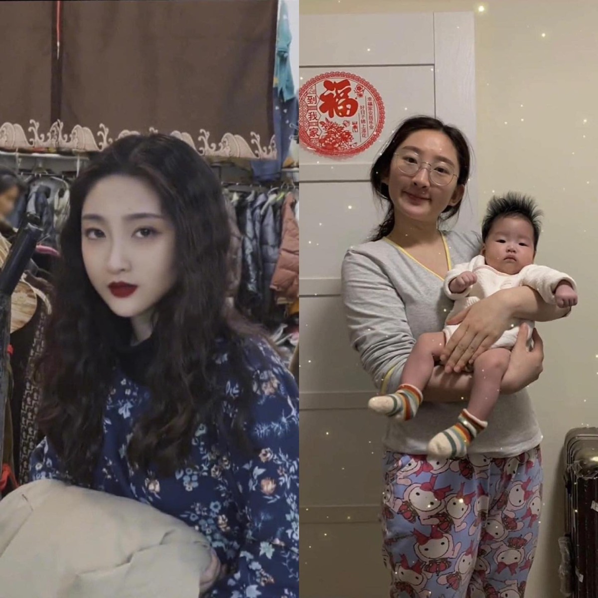 HÌNH ẢNH TRƯỚC VÀ SAU KHI THÀNH MẸ BỈM 
Cre: Weibo