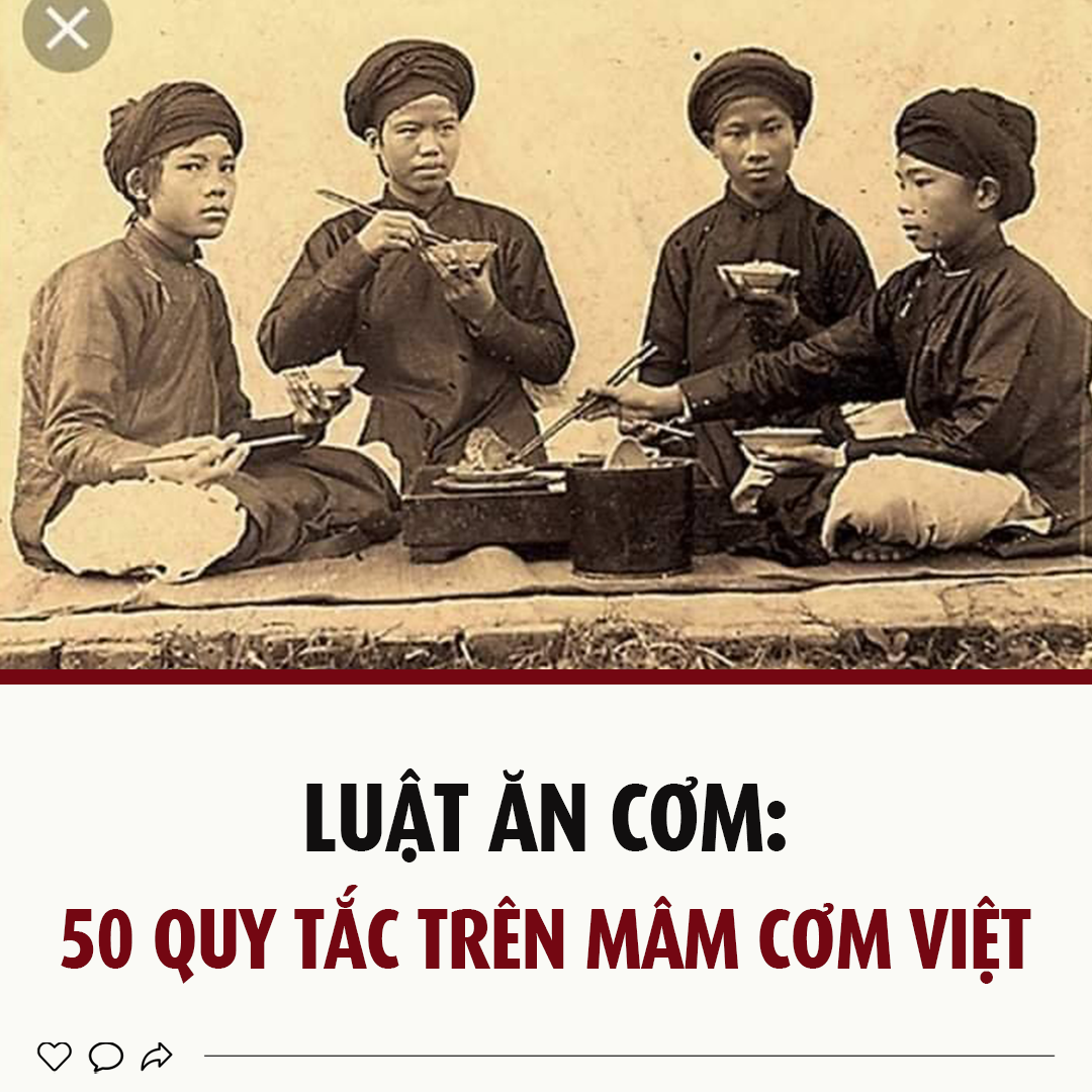 LUẬT ĂN CƠM: 51 QUY TẮC TRÊN MÂM CƠM VIỆT

Xem ngay quy tắc số 51 mẹ nhé 🥲

1. Không và quá 3 lần khi đưa bát cơm lên miệng.
2. Không gắp thức ăn đưa thẳng vào miệng mà phải đặt vào bát riêng rồi mới ăn.
3. Không dùng thìa đũa cá nhân của mình quấy vào tô chung.
4. Không xới lộn đĩa thức ăn để chọn miếng ngon hơn.
5. Không cắm đũa dựng đứng vào bát cơm.
6. Không nhúng cả đầu đũa vào bát nước chấm.
7. Phải trở đầu đũa khi muốn tiếp thức ăn cho người khác.
8. Không được cắn răng vào đũa, thìa, miệng bát, không liếm đầu đũa
9. Không vừa cầm bát vừa cầm đũa chỉ 1 tay cũng như không được ngậm đũa để rảnh tay làm các việc khác chẳng hạn như múc canh, đôi đũa chưa dùng đến phải đặt vào mâm hoặc đĩa bàn nếu ăn trên bàn có dùng đĩa lót bát, hoặc đồ gác đũa.
10. Ngồi ăn dù trên chiếu hay trên ghế đều không được rung đùi, rung đùi là tướng bần tiện của nam, dâm dục của nữ, và cực kỳ vô lễ.
11. Không ngồi quá sát mâm hay bàn ăn nhưng cũng không ngồi xa quá.
12. Ngồi trên ghế thì phải giữ thẳng lưng. Ngồi trên chiếu thì chuyển động lưng và tay nhưng không được nhấc mông.
13. Không để tay dưới bàn nhưng cũng không chống tay lên bàn mà bưng bát và cầm đũa, khi chưa bưng bát thì phần cổ tay đặt trên bàn nhẹ nhàng.
14. Không ngồi chống cằm trên bàn ăn.
15. Tuyệt đối tránh cơm đầy trong miệng mà nói.
16. Không chu mồm thổi thức ăn nóng mà múc chậm phần nguội hơn ở sát thành bát đĩa.
17. Muỗng kiểu múc canh phải đặt úp trong bát không được để ngửa.
18. khi chấm vào bát nước chấm, chỉ nhúng phần thức ăn, không nhúng đầu đũa vào bát chấm, miếng đã cắn dở không được chấm.
19. Khi nhai tối kỵ chép miệng.
20. Không tạo tiếng ồn khi ăn [ví dụ húp soàm soạp]
21. Không nói, không uống rượu, không húp canh khi miệng còn cơm.
22. Không gõ đũa bát thìa.
23. Khi ăn món nước như canh, chè, xúp, cháo… nếu dọn bát nhỏ hay chén tiểu thì có thể bưng bát trên hai tay để uống nhưng không được kèm đũa thìa. Nếu dọn bát lớn hay đĩa sâu thì dùng thìa múc ăn, tới cạn thì có thể một tay hơi nghiêng bát đĩa sâu ra phía ngoài, một tay múc chứ không bưng tô to đĩa sâu lên húp như kiểu chén tiểu. Món canh có sợi rau nên dọn bát nhỏ, món gọn lòng thìa có thể dùng bát lớn, đĩa sâu.
24. Không ăn trước người lớn tuổi, chờ bề trên bưng bát lên mình mới được ăn. Nếu đi làm khách không gắp đồ ăn trước chủ nhà hay người chủ bữa cơm (trừ ra bạn được đề nghị gắp trước, trong một dịp nhất định).
25. Dù là trong khuôn khổ gia đình hay khi làm khách, tuyệt đối không chê khi món ăn chưa hợp khẩu vị mình. Điều này cực kỳ quan trọng vì không đơn thuần là phép lịch sự mà còn là một phần giáo dục nhân cách. Nếu không được dạy nghiêm túc, trẻ em từ chỗ phản ứng tự nhiên do khẩu vị sẽ tới chỗ tự cho mình quyền chê bai, phán xét, không trân trọng lao động của người khác. món không ngon với người này nhưng ngon với người khác và có được nhờ công sức của rất nhiều người.
26. Không gắp liên tục 1 món dù đó là món khoái khẩu của mình.
27. Phải ăn nếm trước rồi mới thêm muối, tiêu, ớt, chanh v.v…, tránh vừa ngồi vào ăn đã rắc đủ thứ gia vị phụ trội vào phần của mình.
28. Phải ăn hết thức ăn trong bát, không để sót hạt cơm nào.
29. Dọn mâm phải nhớ dọn âu nhỏ đựng xương, đầu tôm, hạt thóc hay sạn sót trong cơm…
30. Trẻ em quá nhỏ dọn mâm riêng và có người trông chừng để tránh gây lộn xộn bữa ăn của người già, tới 6 tuổi là ngồi cùng mâm với cả nhà được sau khi đã thành thục các quy tắc cơ bản.
31. Khi trẻ em muốn ăn món mà nó ở xa tầm gắp, phải nói người lớn lấy hộ chứ không được nhoài người trên mâm. Trong gia đình, khi trẻ em ngồi cùng mâm người lớn thì sắp cho bé một đĩa thức ăn nhỏ ngay bên cạnh với đồ ăn đã lóc xương và thái nhỏ. Với người cao tuổi cũng vậy, dọn riêng đĩa cá thịt đã lóc xương, thái nhỏ, hay ninh mềm hơn.
32. Không để các vật dụng cá nhân lên bàn ăn, trừ chiếc quạt giấy xếp có thể đặt dọc cạnh mép bàn. Ngày nay thì di động là vật bất lịch sự và mất vệ sinh.
33. Nhất thiết để phần người về muộn vào đĩa riêng, không khi nào để phần theo kiểu ăn dở còn lại trong đĩa.
34. Ăn từ tốn, không ăn hối hả, không vừa đi vừa nhai.
35. Khi ăn không được để thức ăn dính ra mép, ra tay hay vương vãi, đứng lên là khăn trải bàn vẫn sạch. Giặt thì giặt chứ dùng cả tuần khăn bàn vẫn trắng tinh không dính bẩn.
36. Nếu ăn gặp xương hoặc vật lạ trong thức ăn, cần từ từ lấy ra, không được nhè ra toàn bộ tại bàn.
37. Chỉ có người cao tuổi, 70 trở lên và trẻ nhỏ mà ợ khi ngồi ăn mới không bị coi là bất lịch sự.
38. Nếu bị cay thì xin phép ra ngoài hắt xỳ hơi, xỷ mũi.
39. Nhà có khách cần cẩn trọng khi nấu, chất cay để phụ trội bày thêm, tránh bất tiện cho khách khi họ không ăn được cay hay một vài gia vị đặc biệt.
40. Tránh va chạm tay với người cùng mâm, nếu thuận tay trái thì nói trước để chọn chỗ cho thuận tiện.
41. Phải chú ý tay áo khi gắp đồ ăn.
42. Nếu thấy thức ăn lớn nên xin cắt nhỏ để mọi người được thuận tiện
43. Khi đang ăn mà có việc riêng phải xin phép rồi mới rời mâm.
44. Nhất thiết nói cảm ơn sau bữa ăn dù là chỉ có hai vợ chồng nấu cho nhau. Đừng tiếc lời khen ngợi những món ngon.
45. Phong tục mời tùy theo gia đình, có gia đình thì người cao tuổi nhất nói đơn giản “các con ăn đi”, trẻ thì thưa “con xin phép”, nhưng có gia đình trẻ con phải mời hết lượt ông bà cha mẹ cô chú anh chị… Khi tới đâu thì quan sát gia chủ, không thể mang tập quán nhà mình vào bữa ăn nhà người ta.
46. Ăn xong cần tô son lại thì xin phép vào phòng vệ sinh, không tô son trên bàn ăn trước mặt người khác.
47. Ngồi đâu là theo sự xếp chỗ của chủ nhà, không tự ý ngồi vào bàn ăn khi chủ nhà chưa mời ngồi.
48. Ngày xưa, có lúc người giúp việc ăn cùng mâm với chủ nhà, khi gắp, chủ nhà để thế tay ngang nhưng người giúp việc thế tay úp. Nhìn là biết ngay.
49. Không được phép quá chén.
50. Nên thành thực nói trước về việc ăn kiêng, dị ứng [nếu có] khi được mời làm khách để tránh bất tiện cho chủ nhà.
51. Thôi nhịn, không ăn nữa.
- sưu tầm -