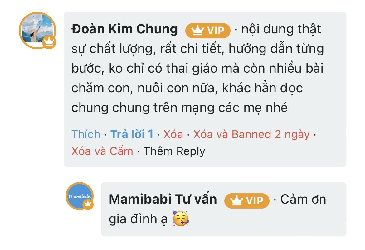 VÌ SAO HÀNG NGÀN MẸ BẦU ĐÃ LỰA CHỌN MAMIBABI?

>>> Vì Mamibabi là ứng dụng thai giáo và giáo dục sớm duy nhất tại Việt Nam được sáng lập bởi chuyên gia thai giáo Phạm Ngọc Thắng, tác giả cuốn sách “Rủ chồng thai giáo”

>>> Vì Mamibabi được xây dựng theo hướng “1 tài khoản – ngàn nội dung”, bạn chỉ cần mua tài khoản VIP Mom 1 lần duy nhất để đọc hàng ngàn nội dung về nuôi dạy con: 
- Hơn 3000 hoạt động thai giáo giúp mẹ vui bé khỏe https://mamibabi.com.vn/vip/info?mode=1
- Hơn 1000 bản nhạc thai giáo và karaoke thai giáo
- Hơn 1000 bài thơ và câu truyện thai giáo tiếng Anh, tiếng Việt, Ehon, audio
- Hơn 500 hoạt động giáo dục sớm cho bé từ 0 - 6 tuổi
- Hơn 300 món ăn dặm cho bé từ 6 tháng đến 2 tuổi  
- Thực đơn 280 ngày mang thai cho mẹ bầu  
- 36 khóa học toàn diện và chuyên sâu dành cho mẹ bầu và bé 0 - 6 tuổi: https://mamibabi.com.vn/khoa-hoc

>>> Vì Mamibabi tư vẫn hoàn toàn miễn phí, bạn KHÔNG phải trả bất cứ khoản phí nào để nhận được câu trả lời.

>>> Vì Mamibabi sở hữu một trong những cộng đồng mẹ bầu lớn nhất Việt Nam, sẵn sàng chia sẻ kiến thức và kinh nghiệm với nhau.

>>> Vì trong 4 năm qua, Mamibabi luôn bình ổn giá, và cho phép sử dụng trọn đời mà không phải trả thêm bất cứ khoản phí nào. 

>>> Vì Mamibabi luôn cập nhật các nội dung và khoá học mới mỗi tuần. 

>>> Vì Mamibabi đã xây dựng nội dung dựa trên ý kiến đóng góp và nhu cầu thực tế của các mẹ nên các bài học đều có tính ứng dụng, trực quan, dễ học, dễ làm.

Cảm ơn các mẹ đã luôn ưu ái tin tưởng và lựa chọn Mamibabi. Chúc các mẹ cuối tuần thật vui bên con yêu và gia đình! 

Nếu đang mang thai, mẹ hãy tham khảo các khoá học dành cho bà bầu tại đây https://mamibabi.com.vn/thai-giao 

Nếu đã sinh con, mẹ hãy tham khảo các khoá học chăm sóc bé, giáo dục sớm và nuôi dạy con tại đây https://mamibabi.com.vn/khoa-hoc#gds