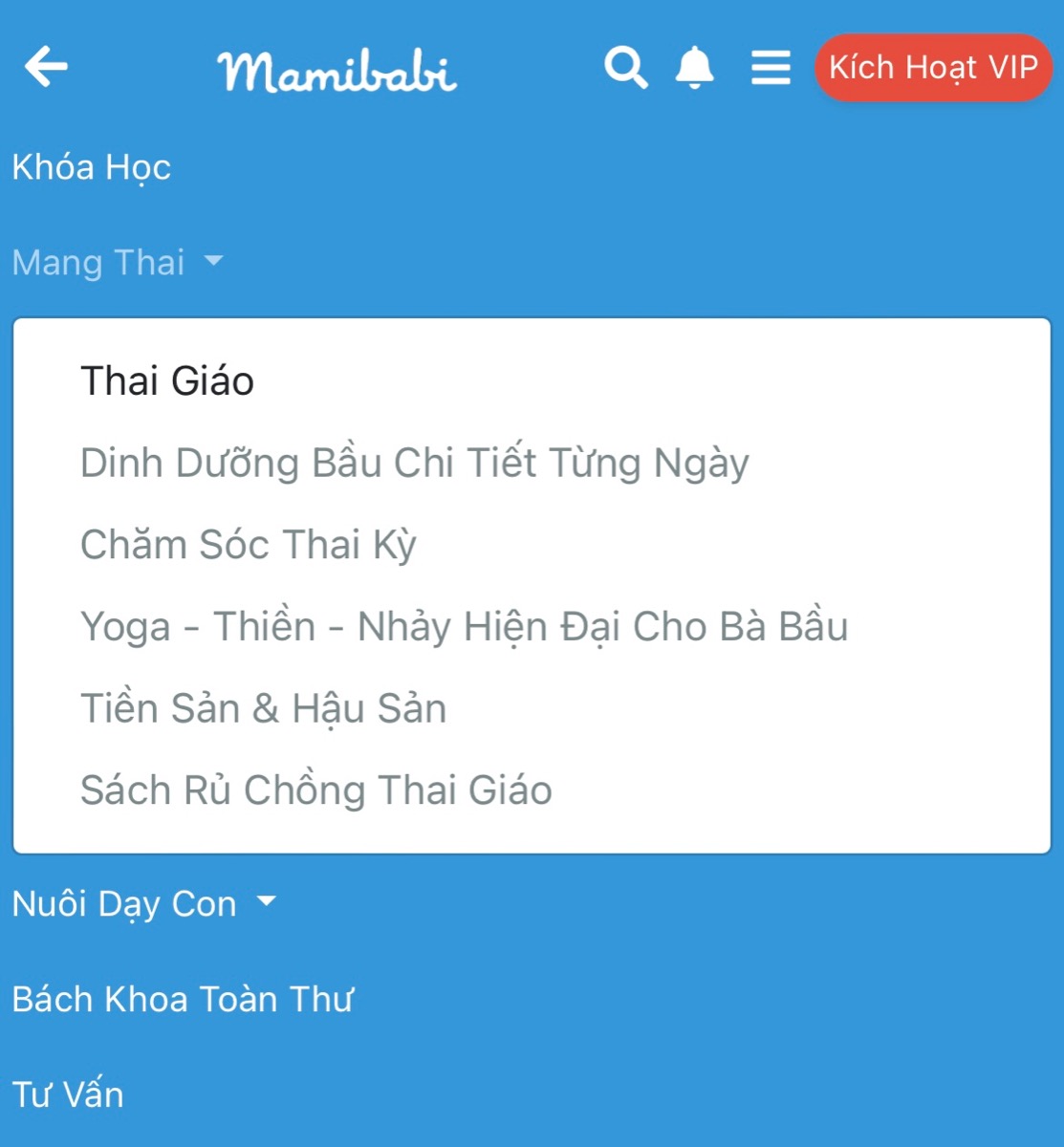 BẠN VẪN ĐANG DÙNG MAMIBABI DỄ DÀNG CHỨ?

Bất cứ khi nào bạn cần trợ giúp về kỹ thuật hoặc tìm kiếm nội dung, hãy nhắn cho bên mình nhé.

Dưới đây là các nội dung lớn bạn có thể dễ dàng thấy khi bấm vào Menu (biểu tượng 3 dấu gạch ngang ở góc trên bên phải):

- Khoá học: Danh sách đầy đủ 43+ khoá học hiện có của Mamibabi
- Mang thai: Mọi vấn đề liên quan đến mang thai như thai giáo, dinh dưỡng, yoga…
- Nuôi dạy con: Giáo dục sớm, tập nói, EASY, ăn dặm…
- Bách khoa toàn thư: Mọi vấn đề liên quan đến mang thai và nuôi con
- Tư vấn: Cộng đồng các mẹ đang sử dụng
- Mamibabi và nơi để các mẹ gửi câu hỏi cần trợ giúp

Mamibabi được thiết kế tối giản để các mẹ không phải mất nhiều thời gian tìm kiếm. Tuy nhiên, số lượng bài viết rất lớn và vẫn đang ngày một tăng lên, nên nếu gặp bất cứ trở ngại nào, mẹ hãy nhắn tin để bên mình hỗ trợ nhé! 
____________________________________

Mamibabi là ứng dụng thai giáo và giáo dục sớm duy nhất tại Việt Nam:

+ Được sáng lập bởi chuyên gia thai giáo Phạm Ngọc Thắng, tác giả cuốn sách “Rủ chồng thai giáo”
+ Được xây dựng theo hướng “1 tài khoản – ngàn nội dung”, bạn chỉ cần mua tài khoản VIP Mom 1 lần duy nhất để đọc hàng ngàn nội dung về nuôi dạy con. 

- Hơn 3000 hoạt động thai giáo giúp mẹ vui bé khỏe https://mamibabi.com.vn/vip/info?mode=1
- Hơn 1000 bản nhạc thai giáo và karaoke thai giáo
- Hơn 1000 bài thơ và câu truyện thai giáo tiếng Anh, tiếng Việt, Ehon, audio
- Hơn 500 hoạt động giáo dục sớm cho bé từ 0 - 6 tuổi
- Hơn 300 món ăn dặm cho bé từ 6 tháng đến 2 tuổi  
- Thực đơn 280 ngày mang thai cho mẹ bầu  
- 43 khóa học toàn diện và chuyên sâu dành cho mẹ bầu và bé 0 - 6 tuổi: https://mamibabi.com.vn/khoa-hoc
