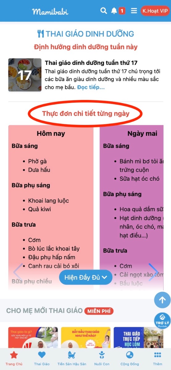 4 KHOÁ HỌC DINH DƯỠNG MẸ BẦU NÊN HỌC NGAY

Thai giáo dinh dưỡng kèm thực đơn bà bầu https://mamibabi.com.vn/thai-giao-dinh-duong

Ăn gì vào con không vào mẹ https://mamibabi.com.vn/interact/dinhduongbabau

Tiểu đường thai kỳ: Việc gì phải sợ? https://mamibabi.com.vn/interact/tieuduong

Nên và không nên khi mang bầu https://mamibabi.com.vn/nen-va-khong-nen-khi-mang-bau

Đặc biệt với các mẹ VIP Mom, Mamibabi có thực đơn hàng ngày, mỗi ngày 5 bữa từ sáng đến tối, đảm bảo các mẹ ngon miệng - đủ chất và không phải nghĩ hôm nay ăn gì. Những món ăn này không chỉ phù hợp với mẹ bầu mà còn phù hợp với các thành viên khác trong gia đình. 
___________________________________
Mamibabi là ứng dụng thai giáo và giáo dục sớm duy nhất tại Việt Nam:
• Được sáng lập bởi chuyên gia thai giáo Phạm Ngọc Thắng, tác giả cuốn sách “Rủ chồng thai giáo”
• Được xây dựng theo hướng “1 tài khoản – ngàn nội dung”, bạn chỉ cần mua tài khoản VIP Mom 1 lần duy nhất để đọc hàng ngàn nội dung về nuôi dạy con. 

- Hơn 3000 hoạt động thai giáo giúp mẹ vui bé khỏe https://mamibabi.com.vn/vip/info?mode=1
- Hơn 1000 bản nhạc thai giáo và karaoke thai giáo
- Hơn 1000 bài thơ và câu truyện thai giáo tiếng Anh, tiếng Việt, Ehon, audio
- Hơn 500 hoạt động giáo dục sớm cho bé từ 0 - 6 tuổi
- Hơn 300 món ăn dặm cho bé từ 6 tháng đến 2 tuổi  
- Thực đơn 280 ngày mang thai cho mẹ bầu  
- 43 khóa học toàn diện và chuyên sâu dành cho mẹ bầu và bé 0 - 6 tuổi: https://mamibabi.com.vn/khoa-hoc