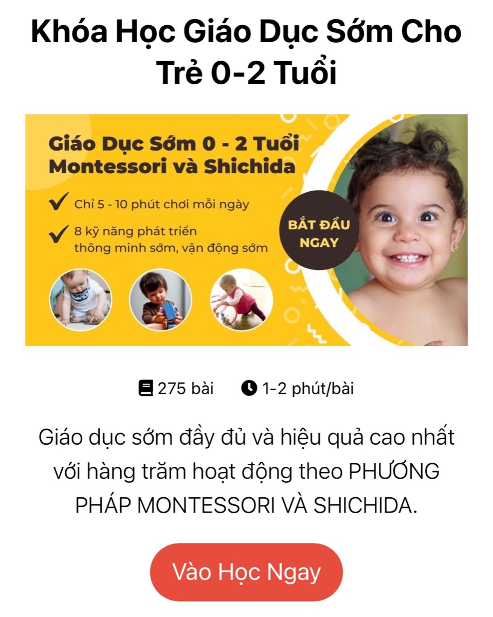 CÁC TRÒ CHƠI TỐT NHẤT GIÚP PHÁT TRIỂN VẬN ĐỘNG CHO BÉ 0 - 6 THÁNG TUỔI

Mẹ đừng nghĩ rằng bé sơ sinh thì chỉ nằm im một chỗ, chưa thể chơi được gì nhé. Ở mỗi tháng tuổi bé hoàn toàn có thể chơi và vận động theo những cách khác nhau:

Top 20 trò chơi cho bé 1 tháng tuổi khoẻ mạnh, thông minh >>> https://mamibabi.com.vn/news/916/top-20-tro-choi-cho-be-1-thang-tuoi-khoe-manh-thong-minh 

Top 16 trò chơi cho bé 2 tháng tuổi phát triển vượt trội >>> https://mamibabi.com.vn/news/918/top-16-tro-choi-cho-be-2-thang-tuoi-phat-trien-vuot-troi

Top 14 trò chơi cho bé 3 tháng tuổi phát triển thật chuẩn >>> https://mamibabi.com.vn/news/919/top-14-tro-choi-cho-be-3-thang-tuoi-phat-trien-that-chuan

Top 16 trò chơi cho bé 4 tháng tuổi khoẻ thể chất, sáng tinh thần >>> https://mamibabi.com.vn/news/921/top-16-tro-choi-cho-be-4-thang-khoe-the-chat-sang-tinh-than

Top 17 trò chơi cho bé 5 tháng cứng cáp, thông minh >>> https://mamibabi.com.vn/news/922/17-tro-choi-cho-be-5-thang-tuoi-cung-cap-thong-minh

Top 15 trò chơi cho bé 6 tháng tuổi ăn ngon, ngủ tốt, thông minh >>> https://mamibabi.com.vn/news/923/15-tro-choi-cho-be-6-thang-tuoi-an-ngon-ngu-tot-thong-minh

Để giúp các mẹ thuận tiện nhất trong việc giáo dục sớm cho bé, Mamibabi đã có sẵn 2 khoá học:

Giáo dục sớm cho trẻ 0 - 2 tuổi >>> https://mamibabi.com.vn/coursev2/2/khoa-hoc-giao-duc-som-cho-tre-0-2-tuoi

Giáo dục não phải theo phương pháp Shichida >>> https://mamibabi.com.vn/coursev2/4/khoa-hoc-giao-duc-nao-phai-theo-phuong-phap-shichida-sang-tao-va-thong-minh-dot-pha-cho-tre-tu-0-6-tuoi

2 khoá học này có hàng trăm bài học, chia theo các tháng tuổi, mẹ có thể thực hành cho bé mỗi ngày. 

Đặc biệt, các mẹ đã có tài khoản VIP Mom có thể xem được cả 2 khoá học trên (và hơn 40 khoá học khác) mà không phải trả thêm bất cứ khoản phí nào. 
___________________________________
Mamibabi là ứng dụng thai giáo và giáo dục sớm duy nhất tại Việt Nam:
• Được sáng lập bởi chuyên gia thai giáo Phạm Ngọc Thắng, tác giả cuốn sách “Rủ chồng thai giáo”
• Được xây dựng theo hướng “1 tài khoản – ngàn nội dung”, bạn chỉ cần mua tài khoản VIP Mom 1 lần duy nhất để đọc hàng ngàn nội dung về nuôi dạy con. 

- Hơn 3000 hoạt động thai giáo giúp mẹ vui bé khỏe https://mamibabi.com.vn/vip/info?mode=1
- Hơn 1000 bản nhạc thai giáo và karaoke thai giáo
- Hơn 1000 bài thơ và câu truyện thai giáo tiếng Anh, tiếng Việt, Ehon, audio
- Hơn 500 hoạt động giáo dục sớm cho bé từ 0 - 6 tuổi
- Hơn 300 món ăn dặm cho bé từ 6 tháng đến 2 tuổi  
- Thực đơn 280 ngày mang thai cho mẹ bầu  
- 43 khóa học toàn diện và chuyên sâu dành cho mẹ bầu và bé 0 - 6 tuổi: https://mamibabi.com.vn/khoa-hoc