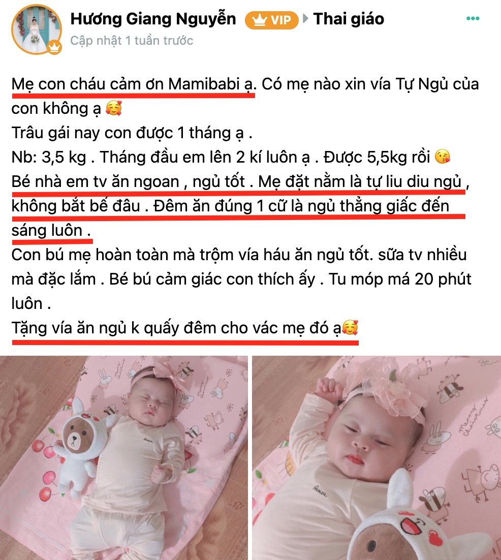 REVIEW TỪ NHỮNG MẸ VÀ BÉ ĐÃ VÀ ĐANG ĐỒNG HÀNH CÙNG MAMIBABI

Đây chỉ là một số trong hàng ngàn “người thật việc thật” đang đồng hành cùng Mamibabi. Đó đều là các mẹ đang mang thai và mới sinh, đang nuôi con nhỏ. Rất nhiều mẹ đã gửi những bức hình xinh xắn của con mình tới để “nhả vía” mẹ tròn con vuông cho các mẹ khác.

Mamibabi vô cùng hạnh phúc khi có thể tạo nên một cộng đồng mang nhiều năng lượng tích cực tới cho các mẹ và các bé. Internet là ảo những mỗi người mẹ, mỗi em bé, mỗi tình yêu đều là thật và vô cùng quý giá.

Mamibabi vẫn đang nỗ lực phát triển từng ngày. Nếu mẹ đã hài lòng hay chưa hài lòng về điều gì, hãy lên tiếng để Mamibabi cải thiện nhé. Mọi sự đóng góp của mẹ không chỉ có ích với Mamibabi mà còn có ích với rất nhiều bà mẹ và em bé khác đang sử dụng Mamibabi mỗi ngày!
________________________________
Mamibabi là ứng dụng thai giáo và giáo dục sớm duy nhất tại Việt Nam được xây dựng theo hướng “1 tài khoản – ngàn nội dung”, bạn chỉ cần mua tài khoản VIP Mom 1 lần duy nhất để đọc hàng ngàn nội dung về nuôi dạy con. 

- Hơn 3000 hoạt động thai giáo giúp mẹ vui bé khỏe https://mamibabi.com.vn/vip/info?mode=1
- Hơn 1000 bản nhạc thai giáo và karaoke thai giáo
- Hơn 1000 bài thơ và câu truyện thai giáo tiếng Anh, tiếng Việt, Ehon, audio
- Hơn 500 hoạt động giáo dục sớm cho bé từ 0 - 6 tuổi
- Hơn 300 món ăn dặm cho bé từ 6 tháng đến 2 tuổi  
- Thực đơn 280 ngày mang thai cho mẹ bầu  
- 43 khóa học toàn diện và chuyên sâu dành cho mẹ bầu và bé 0 - 6 tuổi: https://mamibabi.com.vn/khoa-hoc