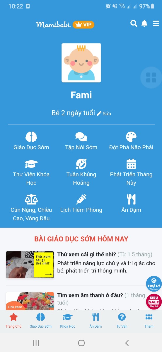 App cho em hỏi chút ạ .dự kiến sinh của em là 18 .12 nhưng thai em có vđ nên em đã sinh hôm mùng 1.12 (trước 18 ng ) .vậy khi sinh xong app có các bài học theo từng ngày như lúc bầu k ạ ? .nếu có em phải làm tn để trang chủ của em đúng đến ngày hôm nay là 19 ngày ạ