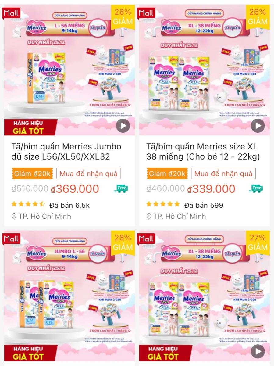 GIẢM GIÁ ĐỒNG LOẠT TÃ BỈM MERRIES 

Mẹ có thể mua ngay tại link https://shorten.asia/HFB11Fh7 

> Voucher 20K, 40K, 100K
> Flash Sale giá sốc lúc 17h và 19h hôm nay

Chờ đón siêu sale và vô vàn quà tặng 25/12 tới bằng cách BỎ SẴN VÀO GIỎ những sản phẩm bạn định mua.