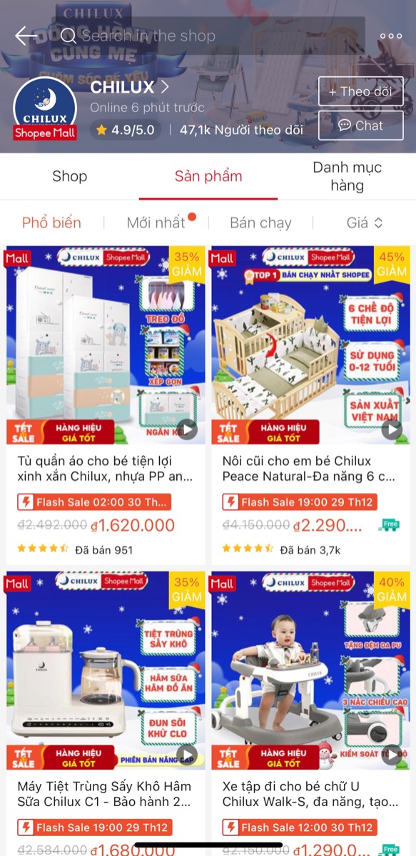 DEAL HOT HÔM NAY 29/12: GIẢM TỚI 49% CÁC SẢN PHẨM TỪ CHILUX VN 
(Máy tiệt trùng bình sữa, nôi cũi, xe tập đi, ghế ăn dặm, ghế ô tô…) 

Mẹ có thể mua ngay tại đây https://shorten.asia/VAQy2Knc

> Voucher giảm thêm 15k, 20k, 30k
> Flash Sale giá sốc 1h, 3h, 5h, 7h 

Giảm giá 45% nôi cũi cho bé https://shorten.asia/9mghaCwm

Giảm giá 35% tủ quần áo cho bé https://shorten.asia/79craYS4

Giảm giá 35% máy tiệt trùng sấy khô hâm sữa 
https://shorten.asia/ZZVnJqFh