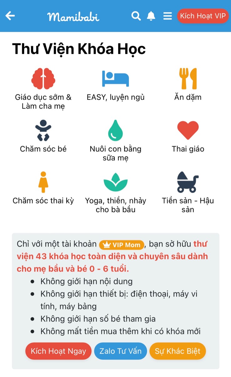 MUA 1 KHOÁ HỌC THAI GIÁO, CÓ THÊM 43 KHOÁ HỌC NUÔI DẠY CON 

“Chưa từng thấy khóa học thai giáo nào mà học được nhiều thứ như Mamibabi. Nếu tìm hiểu quyền lợi thì mới thấy bên này đúng là rẻ nhất mà học được nhiều nhất”.
 
Đó là một comment rất “ấm lòng” mà Mamibabi đã nhận được trong những ngày giáp Tết này từ một mẹ bầu. 
 
Không phải bỗng nhiên mà các mẹ giới thiệu Mamibabi cho nhau nhiều đến vậy đâu ạ. Đó là vì tại Mamibabi, các mẹ bầu chỉ mua 1 khóa học thai giáo thôi, nhưng lại có thêm tới 43 khóa học khác gồm nhiều nội dung như chăm sóc trẻ sơ sinh, luyện EASY, luyện ngủ, ăn dặm, nuôi con bằng sữa mẹ, chế độ ăn cho mẹ sau sinh… và muôn vàn nội dung khác. 
 
Mamibabi hiểu rằng mang thai chỉ là khởi đầu của hành trình nuôi con. Vì vậy chúng tôi luôn nỗ lực hết sức cung cấp thông tin mà các mẹ cần.

Chỉ cần trả phí 1 lần duy nhất trong đời để sở hữu tài khoản VIP Mom, mẹ có thể học hàng ngàn nội dung:

- Hơn 3000 hoạt động thai giáo giúp mẹ vui bé khỏe https://mamibabi.com.vn/vip/info?mode=1
- Hơn 1000 bản nhạc thai giáo và karaoke thai giáo
- Hơn 1000 bài thơ và câu truyện thai giáo tiếng Anh, tiếng Việt, Ehon, audio
- Hơn 500 hoạt động giáo dục sớm cho bé từ 0 - 6 tuổi
- Hơn 300 món ăn dặm cho bé từ 6 tháng đến 2 tuổi  
- Thực đơn 280 ngày mang thai cho mẹ bầu  
- 44 khóa học toàn diện và chuyên sâu dành cho mẹ bầu và bé 0 - 6 tuổi: https://mamibabi.com.vn/khoa-hoc
———————————————

Mamibabi là ứng dụng thai giáo và giáo dục sớm duy nhất tại Việt Nam:
• Được sáng lập bởi chuyên gia thai giáo Phạm Ngọc Thắng, tác giả cuốn sách “Rủ chồng thai giáo”
• Được xây dựng theo hướng “1 tài khoản – ngàn nội dung”, bạn chỉ cần mua tài khoản VIP Mom 1 lần duy nhất để đọc hàng ngàn nội dung về nuôi dạy con.