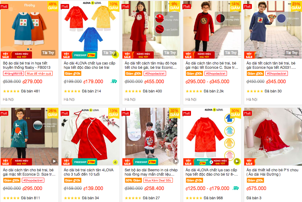 ÁO DÀI TẾT CHO BÉ GIẢM TỚI 46% - MUA NGAY MẸ ƠI 

Hàng trăm mẫu áo dài Tết cho bé đã được “lên kệ” Shopee Mall, mẹ hãy sắm ngay để bé diện Tết này nhé https://shorten.asia/2Ca9vcAC 

Áo dài bé trai K’s Closet giảm giá 50% https://shorten.asia/Uyj4nT4c 

Áo dài truyền thống Fbaby giảm giá 46% https://shorten.asia/vetDh7KS 

Áo dài Econice cho bé trai, bé gái giảm giá 41% https://shorten.asia/KCsGb9ea