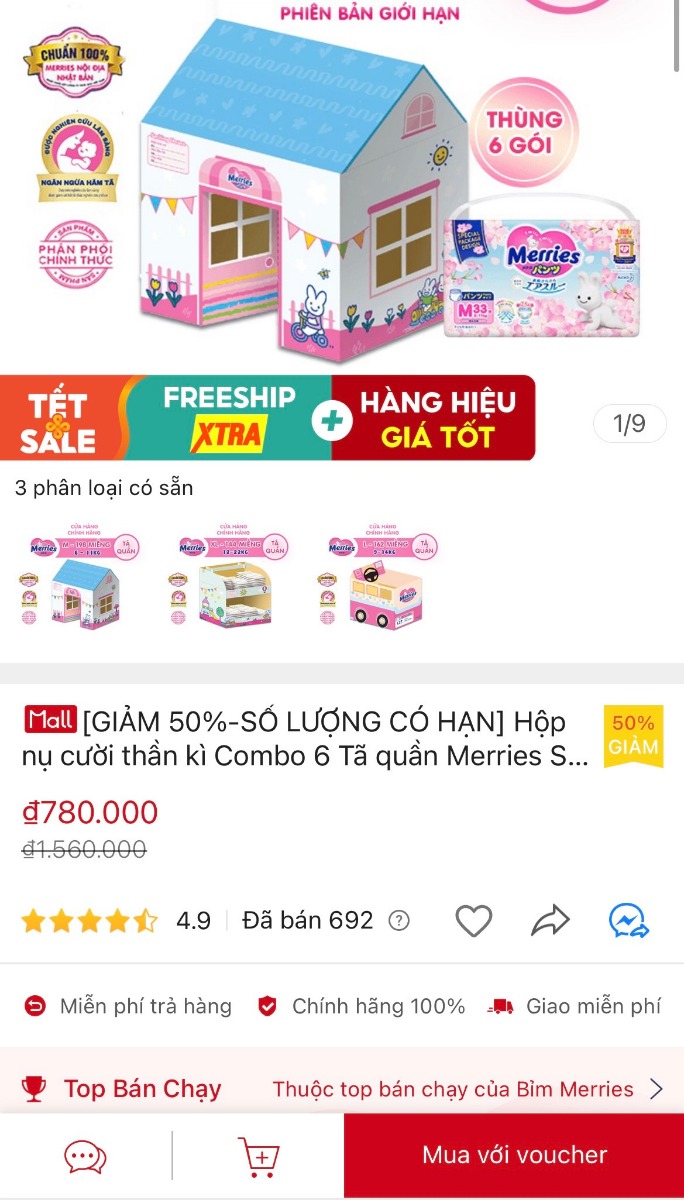 SIÊU GIẢM GIÁ – CỰC NHIỀU QUÀ TỪ TÃ BỈM MERRIES 

Giảm giá 50% combo 6 tã quần Merries Sakura đủ size M33/L27/XL24 https://shorten.asia/dJdh1UZn  

Giảm giá 26, 27, 28% các sản phẩm tã bỉm khác từ Merries https://shorten.asia/BFfyYcN2 

>>> Vô số quà tặng cho các bé 
>>> Mã giảm thêm 20K, 70K
>>> Các khung giờ Flash Sale giá sốc lúc 17h, 19h… 

Vì số lượng quà tặng và thời gian khuyến mại có hạn nên các mẹ hãy nhanh tay đặt ngay cho bé nhé!