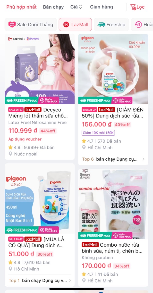 SIÊU SALE NGÀY CUỐI TẠI LAZADA MALL

Hôm nay là ngày giảm giá cuối cùng trong chương trình “Sale cuối tháng” từ 25/3-27/3 của Lazada. Dưới đây là một số sản phẩm hot dành cho mẹ và bé tới từ các thương hiệu uy tín của Lazada Mall. 

Mẹ hãy TẢI APP LAZADA trên điện thoại và mua ngay những sản phẩm mình cần trong hôm nay để có giá tốt nhất nhé!

Thời trang cho bé giảm tới 59% https://shorten.asia/XpQNEjCD

Tã bỉm và dụng cụ vệ sinh giảm tới 57% https://shorten.asia/7AkPDkbr

Sữa bột và thức ăn cho bé giảm tới 55% https://shorten.asia/3KaCfk3e

Xe, ghế trẻ em, đai địu giảm tới 56% https://shorten.asia/ax9eHhS8 

Đồ dùng ăn dặm và bú sữa giảm tới 50% https://shorten.asia/mZc79Nr3