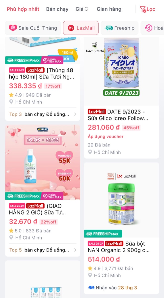 SIÊU SALE NGÀY CUỐI TẠI LAZADA MALL

Hôm nay là ngày giảm giá cuối cùng trong chương trình “Sale cuối tháng” từ 25/3-27/3 của Lazada. Dưới đây là một số sản phẩm hot dành cho mẹ và bé tới từ các thương hiệu uy tín của Lazada Mall. 

Mẹ hãy TẢI APP LAZADA trên điện thoại và mua ngay những sản phẩm mình cần trong hôm nay để có giá tốt nhất nhé!

Thời trang cho bé giảm tới 59% https://shorten.asia/XpQNEjCD

Tã bỉm và dụng cụ vệ sinh giảm tới 57% https://shorten.asia/7AkPDkbr

Sữa bột và thức ăn cho bé giảm tới 55% https://shorten.asia/3KaCfk3e

Xe, ghế trẻ em, đai địu giảm tới 56% https://shorten.asia/ax9eHhS8 

Đồ dùng ăn dặm và bú sữa giảm tới 50% https://shorten.asia/mZc79Nr3