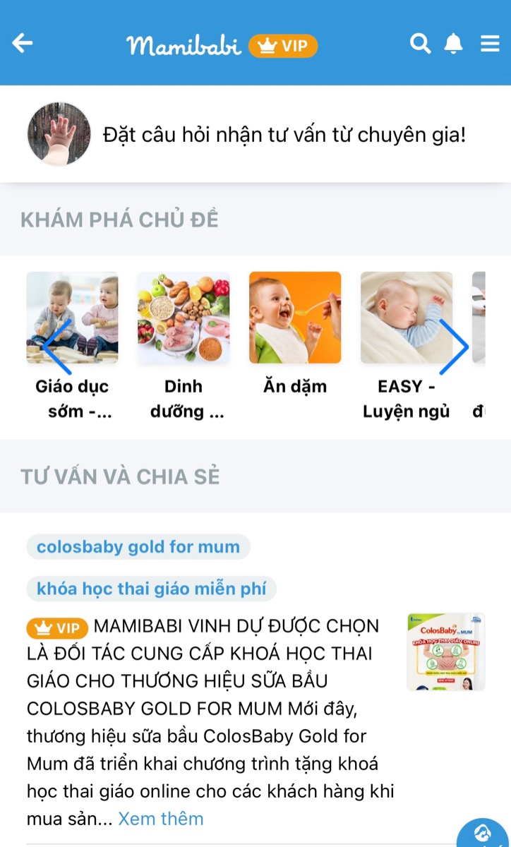 4 ĐIỀU “NHẤT” CHỈ CÓ TẠI MAMIBABI

1. GIÁ TỐT NHẤT - NỘI DUNG NHIỀU NHẤT 
Mamibabi hiện có 2 gói:
- Gói 1 năm sau khi giảm giá chỉ còn 449,000
- Gói trọn đời sau khi giảm giá chỉ còn 899,000

Với mức giá trên, khách hàng không chỉ nhận được 1 khoá học thai giáo mà sẽ nhận được hàng ngàn nội dung sau:
- Hơn 3000 hoạt động thai giáo giúp mẹ vui bé khỏe https://mamibabi.com.vn/vip/info?mode=1
- Hơn 1000 bản nhạc thai giáo và karaoke thai giáo
- Hơn 1000 bài thơ và câu truyện thai giáo tiếng Anh, tiếng Việt, Ehon, audio
- Hơn 500 hoạt động giáo dục sớm cho bé từ 0 - 6 tuổi
- Hơn 300 món ăn dặm cho bé từ 6 tháng đến 2 tuổi  
- Thực đơn 280 ngày mang thai cho mẹ bầu  
- 45 khóa học toàn diện và chuyên sâu dành cho mẹ bầu và bé 0 - 6 tuổi: https://mamibabi.com.vn/khoa-hoc

2. ĐƯỢC TƯ VẤN NHIỀU NHẤT
Dù bạn có trả tiền hay không, dù bạn dùng gói 1 năm hay trọn đời, Mamibabi vẫn tư vấn cho bạn về mọi vấn đề như mang thai, sinh con, ăn dặm, nuôi con…

Mẹ có thể đặt câu hỏi tại đây https://mamibabi.com.vn/community

3. NHIỀU KHOÁ HỌC NHẤT
Mamibabi hiện đã có sẵn 45 khoá học về mang thai, thai giáo, ăn dặm, chăm sóc trẻ sơ sinh… 
Các khoá học mới vẫn liên tục được cập nhật. Chỉ cần mua tài khoản VIP Mom 1 lần duy nhất, mẹ sẽ xem được tất cả các khoá học này. Mỗi khi Mamibabi có khoá học mới, mẹ sẽ học được ngay mà không phải trả thêm bất cứ khoản phí nào.

Mẹ có thể xem tất cả các khoá học tại đây https://mamibabi.com.vn/khoa-hoc

4. NHIỀU TRUYỆN THAI GIÁO NHẤT
Mamibabi hiện có kho truyện thai giáo lớn và liên tục được cập nhật mỗi ngày. Đặc biệt, Mamibabi sở hữu những truyện thai giáo độc quyền không có tại bất cứ phần mềm nào khác, chỉ có tại Mamibabi. Mẹ có thể cùng bé đọc truyện tại đây https://mamibabi.com.vn/khoa-hoc