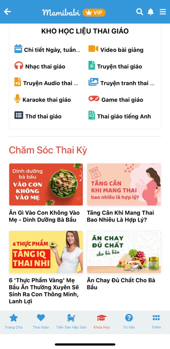 CUỐI TUẦN RỒI, MẸ THÍCH HỌC HAY THÍCH ĐỌC?

Chỉ với 1 tài khoản VIP Mom duy nhất, mẹ có thể học 56 khoá học và đọc hàng ngàn nội dung từ Mamibabi: 

- 56 khóa học toàn diện và chuyên sâu dành cho mẹ bầu và bé 0 - 6 tuổi: https://mamibabi.com.vn/khoa-hoc
- Hơn 3000 hoạt động thai giáo giúp mẹ vui bé khỏe https:// mamibabi.com.vn/vip/info?mode=1
- Hơn 1000 bản nhạc thai giáo và karaoke thai giáo
- Hơn 1000 bài thơ và câu truyện thai giáo tiếng Anh, tiếng Việt, Ehon, audio
- Hơn 500 hoạt động giáo dục sớm cho bé từ 0 - 6 tuổi
- Hơn 300 món ăn dặm cho bé từ 6 tháng đến 2 tuổi  
- Thực đơn 280 ngày mang thai cho mẹ bầu  

Mamibabi thấu hiểu sự bận rộn của các mẹ, vì vậy thông tin được xây dựng theo mô hình “khoá học ngắn”, giúp các mẹ tiết kiệm được nhiều thời gian, tiền bạc và thực hành được ngay sau khi học. 
____________________________________
Mamibabi là ứng dụng thai giáo và giáo dục sớm duy nhất tại Việt Nam:
• Được sáng lập bởi chuyên gia thai giáo Phạm Ngọc Thắng, tác giả cuốn sách “Rủ chồng thai giáo”
• Được xây dựng theo hướng “1 tài khoản – ngàn nội dung”, bạn chỉ cần mua tài khoản VIP Mom 1 lần duy nhất để đọc hàng ngàn nội dung về nuôi dạy con.