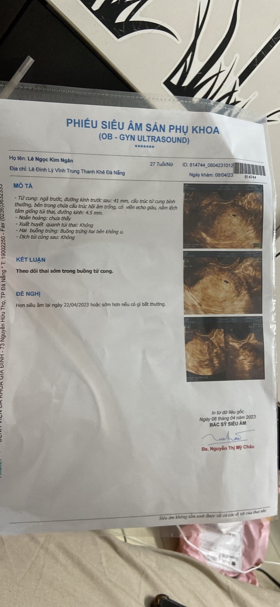 E trễ kinh 8 ngày đi siêu âm thì chỉ mới có túi thai trong lòng tử cung 4,5mm. Như vậy có bình thường k ạ