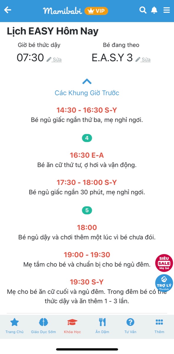 LUYỆN EASY CÓ THẬT SỰ DỄ DÀNG? HÃY ĐỂ MAMIBABI GIÚP MẸ NHÉ

Luyện EASY không dễ, nhưng ngay cả khi không được 10 điểm thì mẹ và bé vẫn có thể được 8 điểm trên hành trình EASY. Điều quan trọng nhất là EASY giúp thiết lập nếp ăn ngủ khoa học cho bé, chủ động cho mẹ.

Có rất nhiều kiến thức về EASY, cơ bản nhất là LỊCH SINH HOẠT GỢI Ý. Lịch này như một chiếc “bản lề” để mẹ dựa vào và điều chỉnh dần lịch sinh hoạt của con sao cho hợp lý nhất có thể.

Mẹ có thể xem lịch sinh hoạt mẫu cho bé tại đây nhé https://mamibabi.com.vn/easy

Mọi thắc mắc về EASY cần được tư vấn mẹ hãy liên hệ với Mamibabi hoặc gửi câu hỏi tại đây https://mamibabi.com.vn/community?g=15 

Mẹ vui lòng cung cấp cho Mamibabi các thông tin sau:
- Tháng tuổi của bé
- Bé sinh ở tuần bao nhiêu
- Cân nặng khi sinh
- Lịch sinh hoạt hiện tại
- Vấn đề mẹ và bé gặp phải 
—————————————————————
Mamibabi là ứng dụng thai giáo và giáo dục sớm duy nhất tại Việt Nam:
• Được sáng lập bởi chuyên gia thai giáo Phạm Ngọc Thắng, tác giả cuốn sách “Rủ chồng thai giáo”
• Được xây dựng theo hướng “1 tài khoản – ngàn nội dung”, bạn chỉ cần mua tài khoản VIP Mom 1 lần duy nhất để đọc hàng ngàn nội dung về nuôi dạy con. 

- Hơn 500 hoạt động giáo dục sớm cho bé từ 0 - 6 tuổi https://mamibabi.com.vn/khoa-hoc#gds
- Hơn 300 món ăn dặm cho bé https://mamibabi.com.vn/an-dam
- Thực đơn 280 ngày mang thai cho mẹ bầu https://mamibabi.com.vn/thai-giao-dinh-duong
- Được tư vấn mọi vấn đề về mang thai và nuôi con https://mamibabi.com.vn/community
- 56 khoá học mang thai và nuôi con https://mamibabi.com.vn/khoa-hoc
- Hơn 1000 bài thơ và câu truyện tiếng Anh, tiếng Việt, Ehon, audio https://mamibabi.com.vn/newscategory/15/truyen-thai-giao
- Bảng theo dõi cân nặng 40 tuần cho mẹ https://mamibabi.com.vn/special/pregnancy_weight_gain
- Bảng theo dõi cân nặng 40 tuần cho bé https://mamibabi.com.vn/news/95/can-nang-va-chieu-dai-thai-nhi-theo-chuan-who-2021
- Đếm cử động thai mỗi ngày https://mamibabi.com.vn/baby/yogakick
- Hơn 3000 hoạt động thai giáo giúp mẹ vui bé khỏe https://mamibabi.com.vn/vip/info?mode=1
- Hơn 1000 bản nhạc thai giáo và karaoke thai giáo https://mamibabi.com.vn/nhac-thai-giao