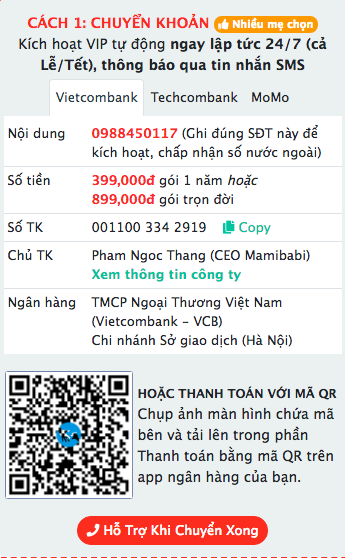 MỘT SỐ THÔNG TIN "NGƯỜI THẬT VIỆC THẬT" ĐỂ CÁC MẸ AN TÂM SỬ DỤNG MAMIBABI

Thật vui khi sáng mùng 1 không chỉ nhận được tiền kích hoạt tài khoản VIP Mom của các mẹ, mà còn nhận được cả những phản hồi tích cực như thế này! Có bạn trong team mình bảo “Sáng mùng 1 được khách khen là cả tháng may mắn đó anh!”. Mong rằng tất cả các mẹ và các bé cũng có một tháng mới nhiều niềm vui và may mắn nhé. 

Với những mẹ chưa dám kích hoạt vì… sợ bị lừa đảo qua mạng thì các mẹ có thể tham khảo thêm một số thông tin dưới đây nhé: 

- Truyền hình Đài tiếng nói Việt Nam phỏng vấn mình về cuốn sách “Rủ chồng thai giáo” https://www.youtube.com/watch?v=-4fr1cvFj38 

- Kênh Youtube Mamibabi với nhiều clip có sự xuất hiện của mình https://www.youtube.com/channel/UCBdcO9xS_DhBUFvmzHSU5kg 

- Cuốn sách “Rủ chồng thai giáo” của bên mình được xuất bản bởi Công ty Cổ phần sách Thái Hà và Nhà xuất bản Lao động https://shorten.asia/KC2se2DJ 

- Cuốn sách “Rủ chồng thai giáo” trên nền tảng sách nói Fonos https://fonos.vn/sach-noi/ru-chong-thai-giao-1651234918868 

Mình hy vọng với những chia sẻ “người thật việc thật” trên các mẹ có thể an tâm kích hoạt và chắc chắn rằng sẽ không có việc bị lừa. Mamibabi đã hoạt động suốt 5 năm qua và 100% các mẹ trả tiền đều được kích hoạt VIP Mom muộn nhất trong vòng 5 phút kể từ thời điểm team mình nhận được tiền. 

Với một tài khoản VIP Mom mẹ có thể xem được tất cả các nội dung dưới đây: 
- 56 khóa học toàn diện và chuyên sâu dành cho mẹ bầu và bé 0 - 6 tuổi: https://mamibabi.com.vn/khoa-hoc
- Được tư vấn mọi vấn đề về mang thai – thai giáo – nuôi con https://mamibabi.com.vn/community 
- Hơn 3000 hoạt động thai giáo giúp mẹ vui bé khỏe https://mamibabi.com.vn/vip/info?mode=1
- Hơn 1000 bản nhạc thai giáo và karaoke thai giáo https://mamibabi.com.vn/nhac-thai-giao 
- Hơn 1000 bài thơ và câu truyện thai giáo tiếng Anh, tiếng Việt, Ehon, audio https://mamibabi.com.vn/newscategory/15/truyen-thai-giao#fetalMenuPopup 
- Hơn 500 hoạt động giáo dục sớm cho bé từ 0 - 6 tuổi https://mamibabi.com.vn/khoa-hoc#gds 
- Những bài viết mới liên tục được tổng hợp và cập nhật https://mamibabi.com.vn/knowledge