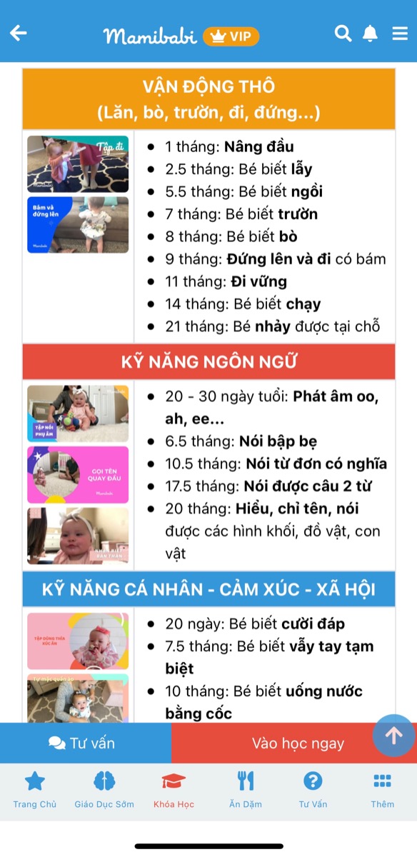NÊN CHO BÉ SƠ SINH CHƠI GÌ ĐỂ BÉ NGỦ NGON VÀ PHÁT TRIỂN TỐT NHẤT? 

Nếp sinh hoạt mỗi ngày của bé sơ sinh xoay quanh 3 hoạt động ăn - chơi - ngủ. Vận động tốt sẽ giúp bé đủ mệt để có giấc ngủ ngon, những bữa ăn hiệu quả, cũng như phát triển vận động và trí não tốt nhất. 

Tuy nhiên nhiều mẹ không biết nên cho bé sơ sinh chơi gì để đảm bảo an toàn và dễ dàng thực hiện. Vậy mẹ hãy tham khảo khoá học “Giáo dục sớm cho trẻ 0-2 tuổi” của Mamibabi nhé. 275 bài học ngắn đã được thiết kế theo từng tháng tuổi của bé. Mẹ có thể xem chi tiết tại đây https://mamibabi.com.vn/coursev2/2/khoa-hoc-giao-duc-som-cho-tre-0-2-tuoi

Ngay tại giao diện chính của Mamibabi cũng có sẵn biểu tượng “Giáo dục sớm”. Mẹ có thể bấm vào đó để xem các bài học phù hợp với bé nhé.

Chỉ với một tài khoản VIP Mom duy nhất mẹ có thể xem được khoá học “Giáo dục sớm cho trẻ 0-2 tuổi” cùng 55 khoá học khác về mang thai và nuôi con https://mamibabi.com.vn/khoa-hoc