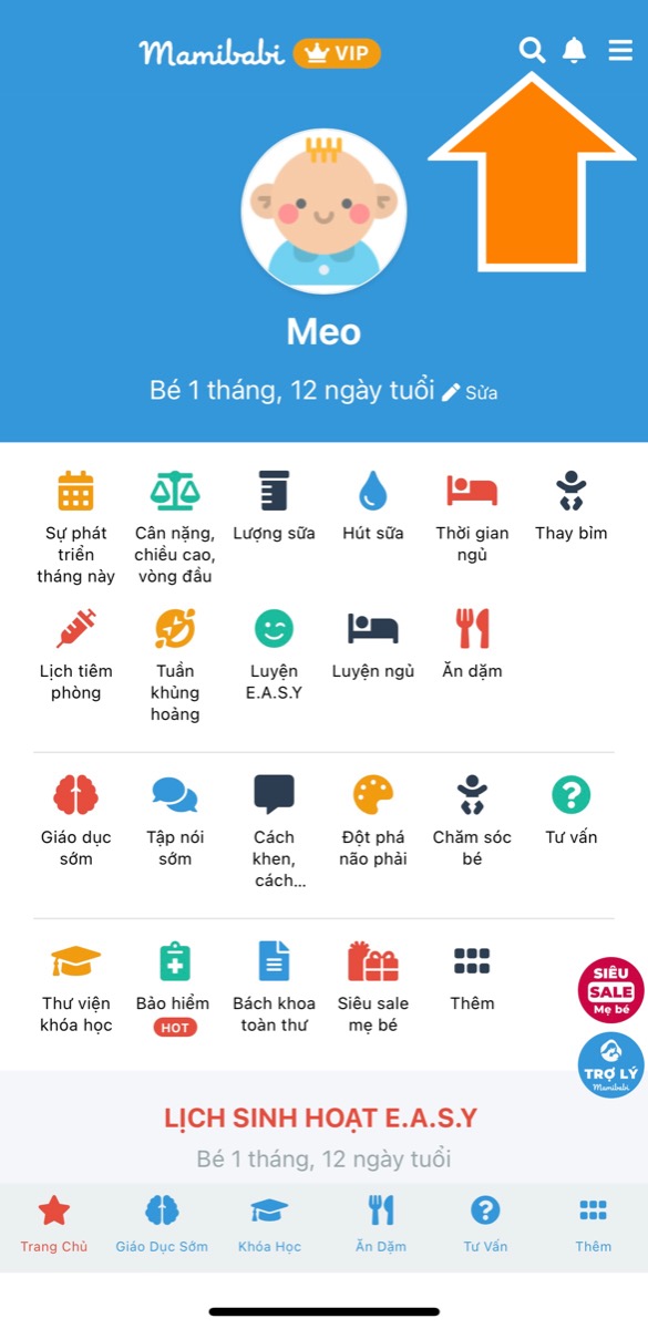 TÌM KIẾM MỌI THÔNG TIN BẠN CẦN VỀ MANG THAI VÀ NUÔI CON TẠI MAMIBABI

Bước 1: Ngay tại giao diện chính, bạn bấm vào biểu tượng KÍNH LÚP góc trên bên phải

Bước 2: Bạn nhập từ khoá hoặc nội dung mình cần tìm để nhận được kết quả

Nếu không tìm được nội dung mình cần, mẹ vui lòng để lại câu hỏi để Mamibabi hỗ trợ tại mục Tư vấn tại link https://mamibabi.com.vn/community

Chỉ với 1 tài khoản VIP Mom, bạn sẽ được tư vấn 1:1 cùng đội ngũ Mamibabi, được học 56 khoá học ngắn về mang thai - nuôi con và hàng ngàn nội dung dưới đây:

- Bảng theo dõi cân nặng 40 tuần cho mẹ https://mamibabi.com.vn/special/pregnancy_weight_gain
- Bảng theo dõi cân nặng 40 tuần cho bé https://mamibabi.com.vn/news/95/can-nang-va-chieu-dai-thai-nhi-theo-chuan-who-2021
- Đếm cử động thai mỗi ngày https://mamibabi.com.vn/baby/yogakick
- Hơn 3000 hoạt động thai giáo giúp mẹ vui bé khỏe https://mamibabi.com.vn/vip/info?mode=1
- Hơn 1000 bản nhạc thai giáo và karaoke thai giáo https://mamibabi.com.vn/nhac-thai-giao
- Hơn 1000 bài thơ và câu truyện thai giáo tiếng Anh, tiếng Việt, Ehon, audio https://mamibabi.com.vn/newscategory/15/truyen-thai-giao
- Hơn 500 hoạt động giáo dục sớm cho bé từ 0 - 6 tuổi https://mamibabi.com.vn/khoa-hoc#gds
- Hơn 300 món ăn dặm cho bé https://mamibabi.com.vn/an-dam
- Thực đơn 280 ngày mang thai cho mẹ bầu https://mamibabi.com.vn/thai-giao-dinh-duong
_________________________________

Mamibabi là ứng dụng thai giáo và giáo dục sớm duy nhất tại Việt Nam:
• Được sáng lập bởi chuyên gia thai giáo Phạm Ngọc Thắng, tác giả cuốn sách “Rủ chồng thai giáo”
• Được xây dựng theo hướng “1 tài khoản – ngàn nội dung”, bạn chỉ cần mua tài khoản VIP Mom 1 lần duy nhất để đọc hàng ngàn nội dung về nuôi dạy con.