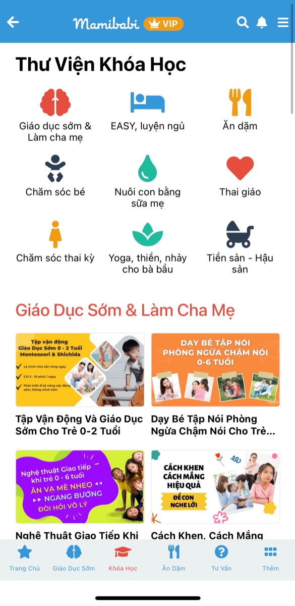 TRẢ TIỀN 1 LẦN, HỌC 59 KHOÁ VỀ MANG THAI VÀ NUÔI CON

Mamibabi được xây dựng theo mô hình “một tài khoản - ngàn nội dung”. Mẹ chỉ cần trả tiền một lần duy nhất để xem được hàng ngàn nội dung có sẵn, bao gồm chuỗi 59 khoá học ngắn từ Mamibabi. 

Khi đăng ký tài khoản”VIP Mom trọn đời” với giá chỉ 899,000đ, mẹ có thể:

- Học 59 khoá học ngắn về mang thai và nuôi con tại đây https://mamibabi.com.vn/khoa-hoc (thời gian học trọn đời, học được nhiều lần, bất cứ khi nào mẹ muốn). 

- Được tư vấn mọi vấn đề về mang thai và nuôi con https://mamibabi.com.vn/community

Mẹ có thể đăng ký tài khoản VIP Mom trọn đời tại đây https://mamibabi.com.vn/vip/info?mode=9